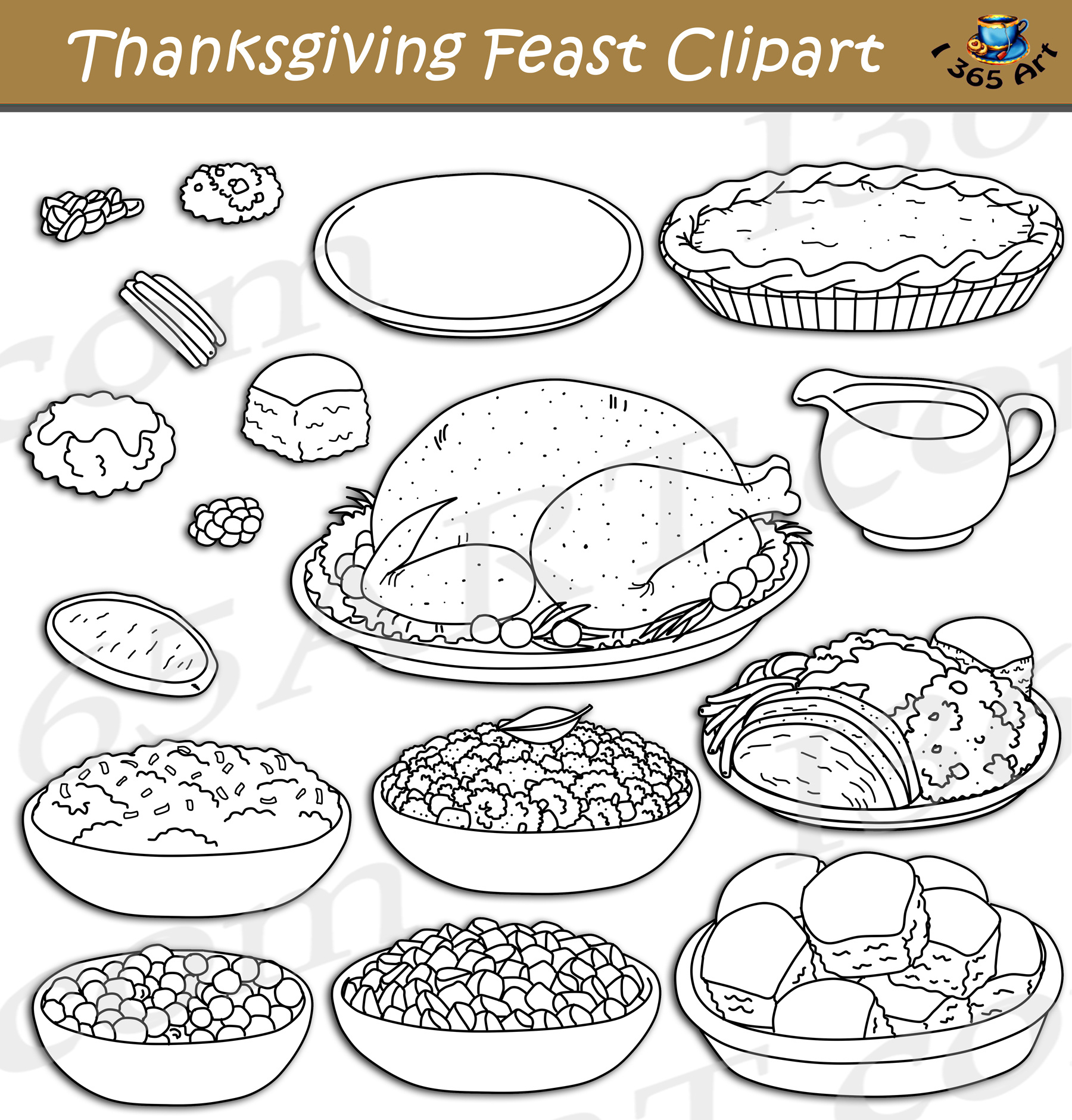 Thanksgiving Feast Clipart Graphic Set - Clipart 4 School in Printable Thanksgiving Clip Art Black and White