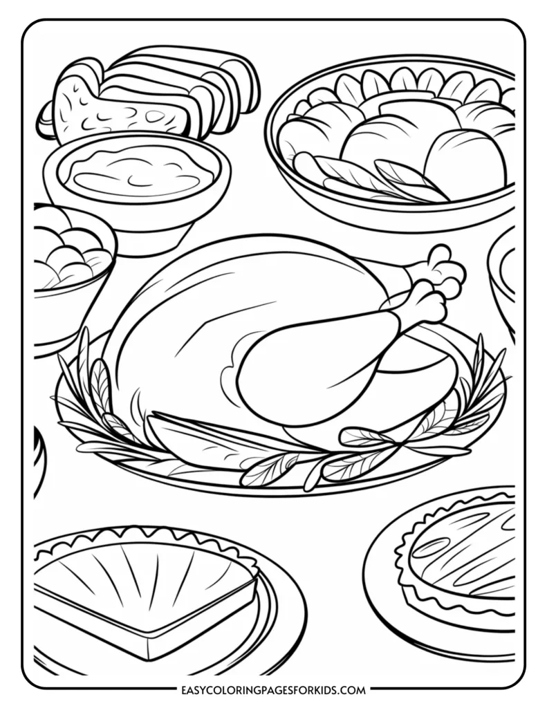 Thanksgiving Feast Coloring Pages (5 Free Printable Pages) - Easy throughout Thanksgiving Dinner Coloring Pages Printables