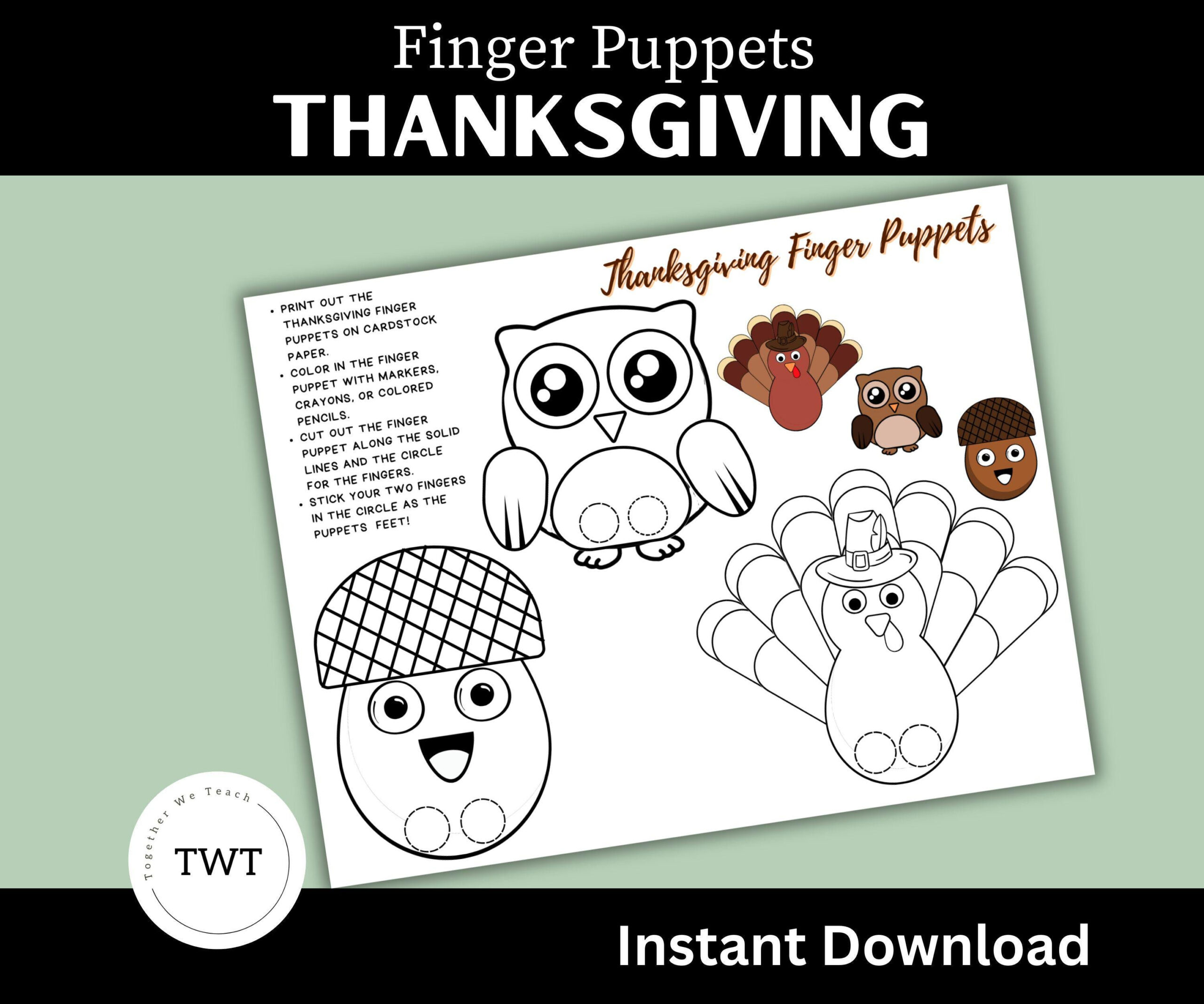 Thanksgiving Finger Puppets, Fun Activity, Craft, Instant Download intended for Thanksgiving Finger Puppets Printables