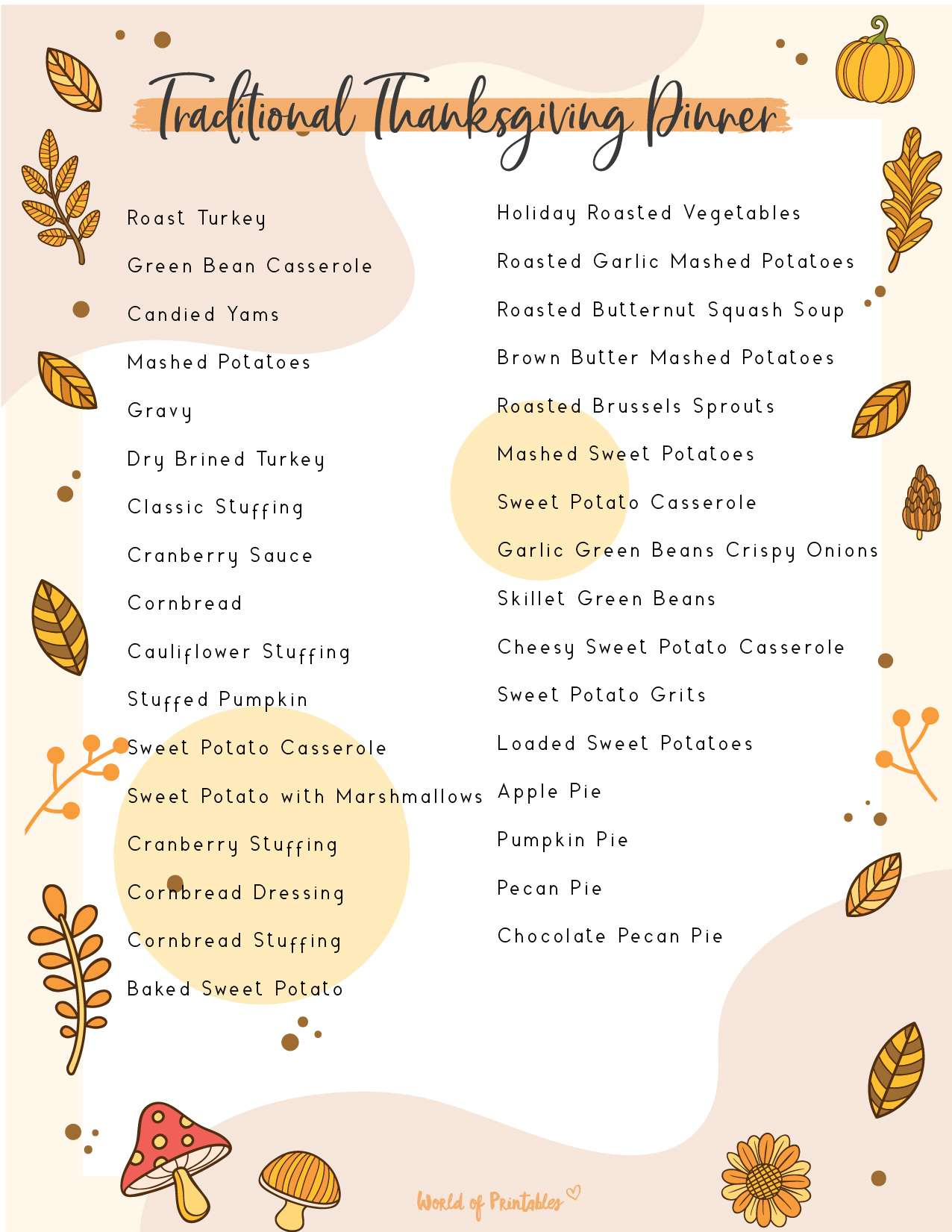 Thanksgiving Food Checklist - Food List & Printables - World Of regarding Traditional Thanksgiving Dinner Menu Checklist Printable