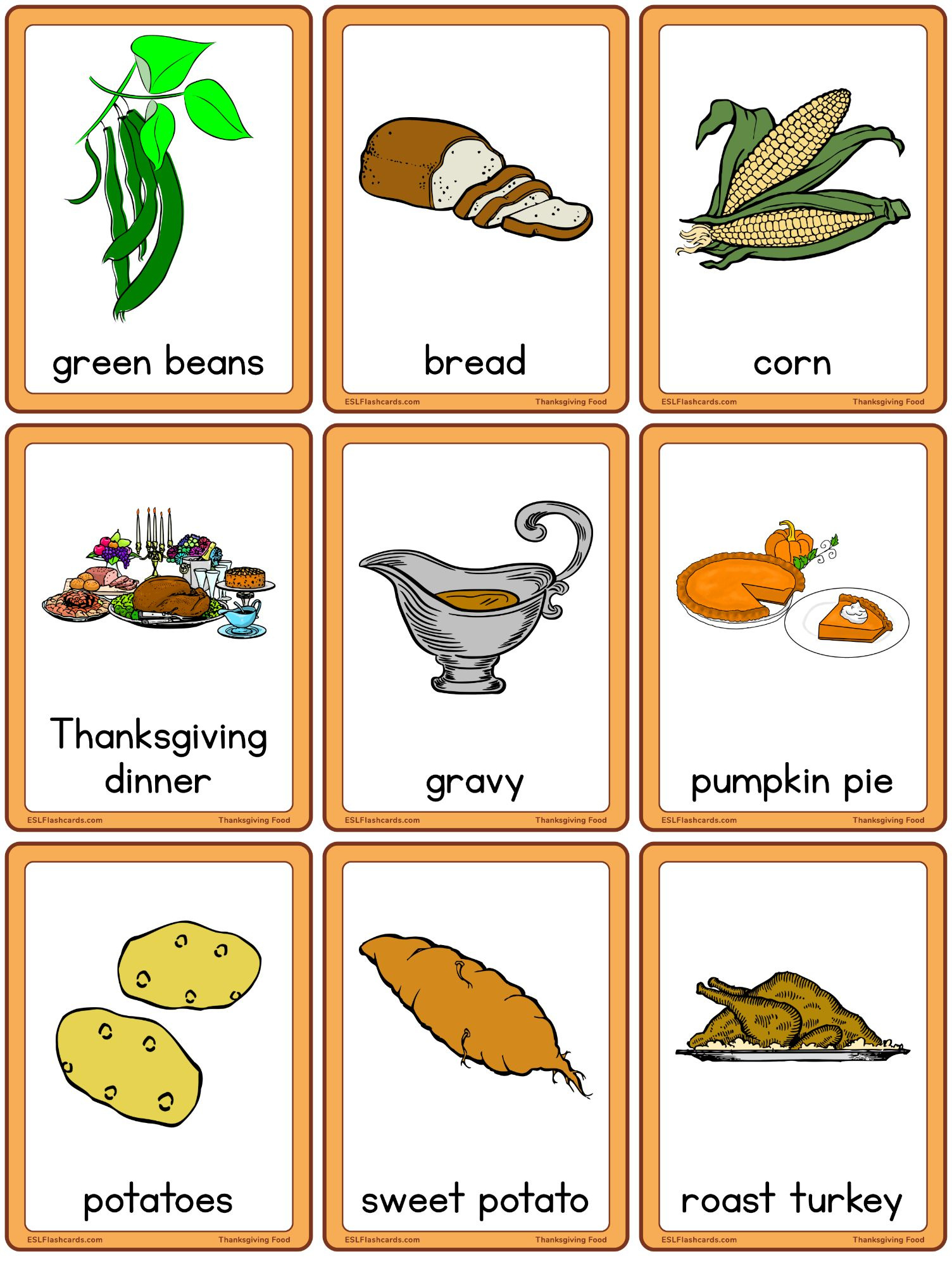 Thanksgiving Food – Esl Flashcards within Thanksgiving Food Printables Free