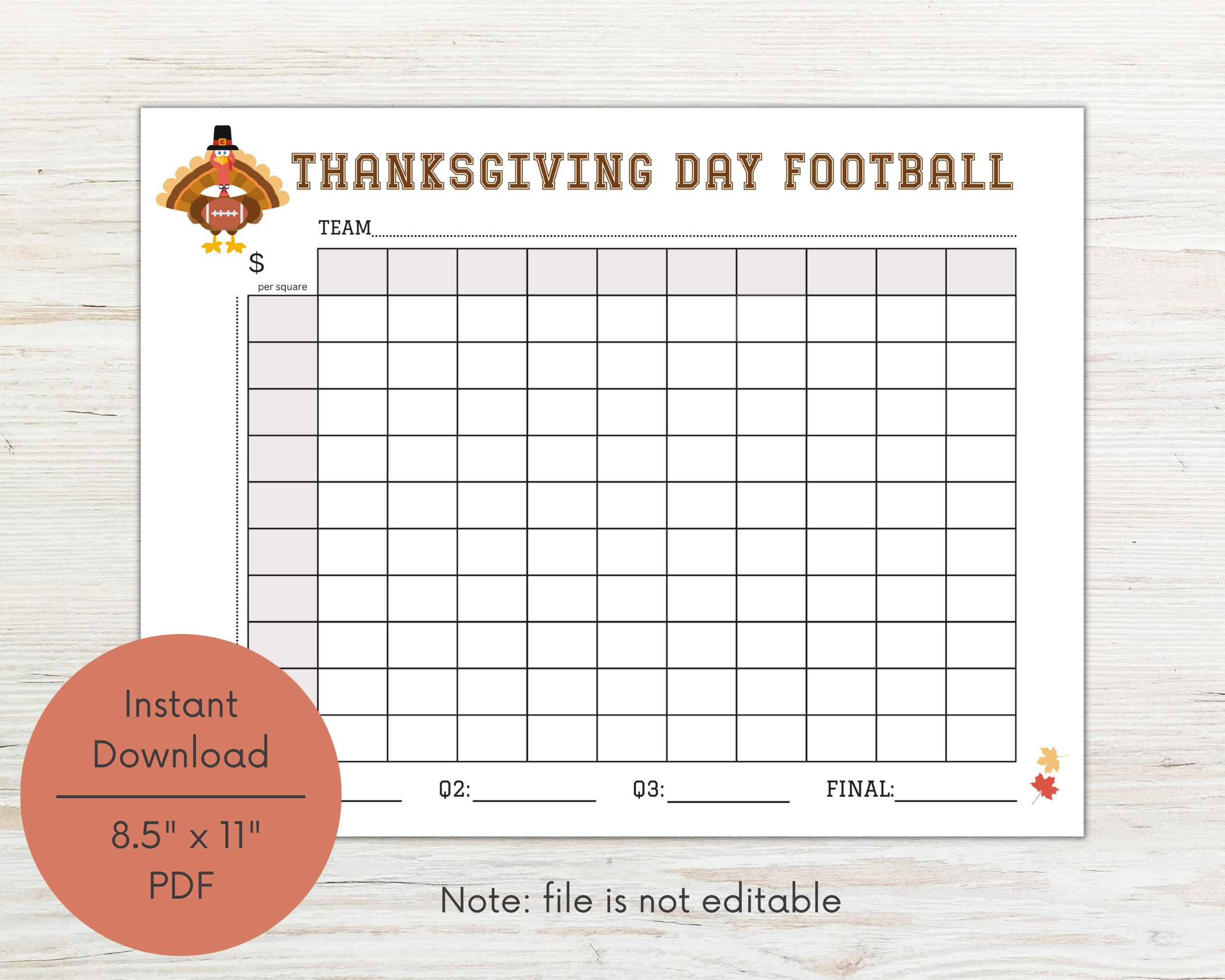 Thanksgiving Football Printable, Football Squares Game pertaining to Thanksgiving Football Squares Printable Free