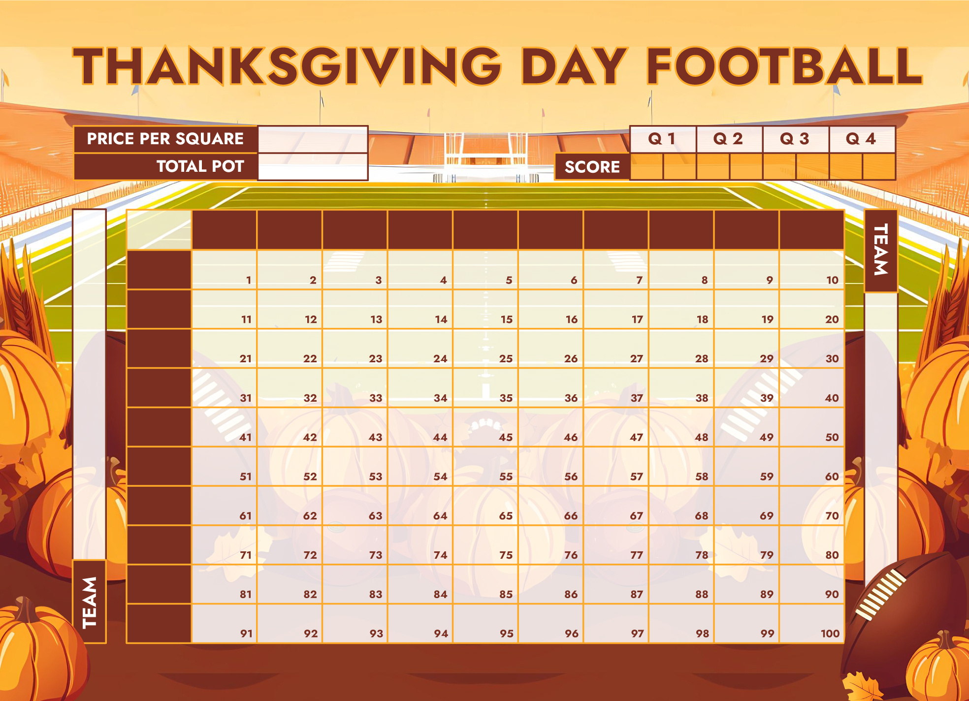 Thanksgiving Football Squares Game Free Google Docs Template in Thanksgiving Football Squares Printable Free