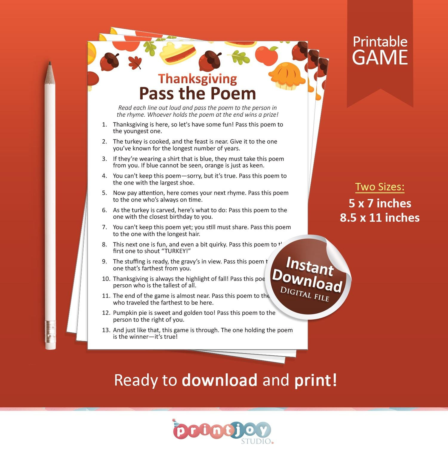 Thanksgiving Game, Games For Adults, Gift Exchange Game, Family within Thanksgiving Pass the Poem