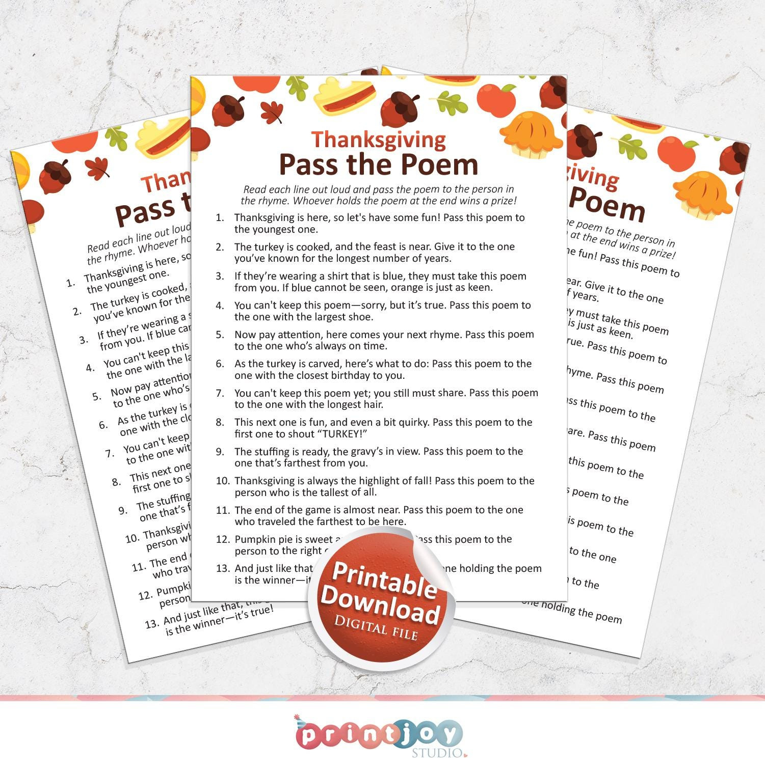 Thanksgiving Game, Games For Adults, Gift Exchange Game, Family within Thanksgiving Pass The Poem