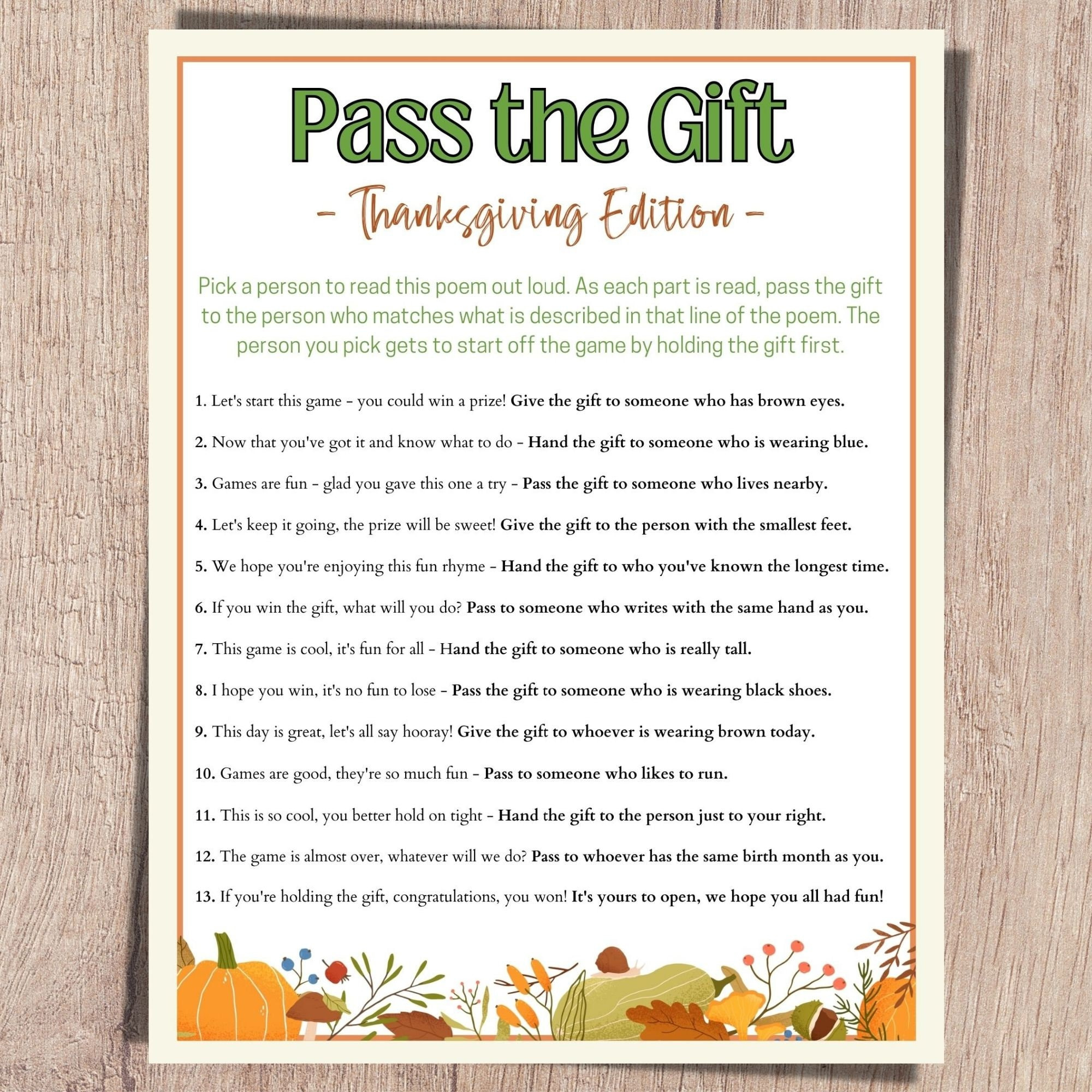 Thanksgiving Games, Pass The Gift Poem, Thanksgiving Games regarding Thanksgiving Pass the Poem