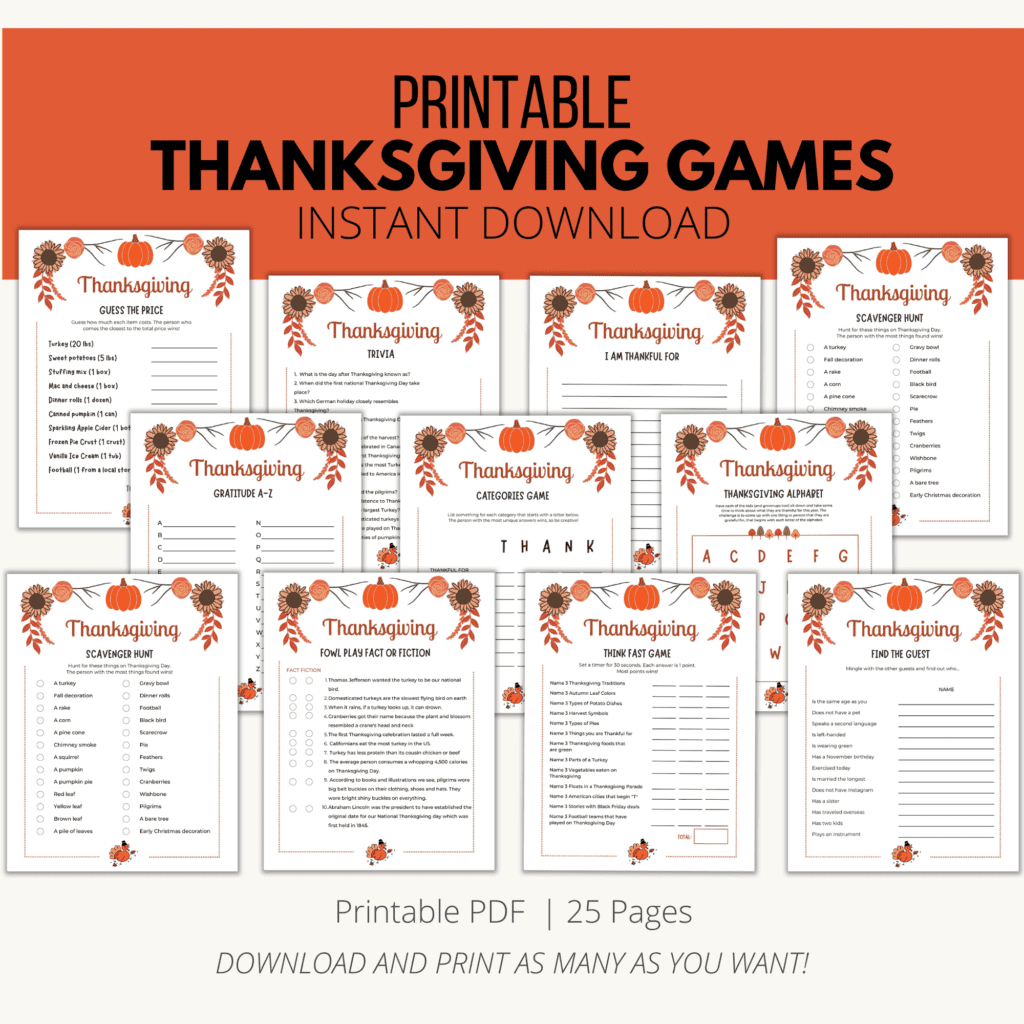 Thanksgiving Games Printable {Downloadable Pdf} pertaining to Thanksgiving This or That Printable