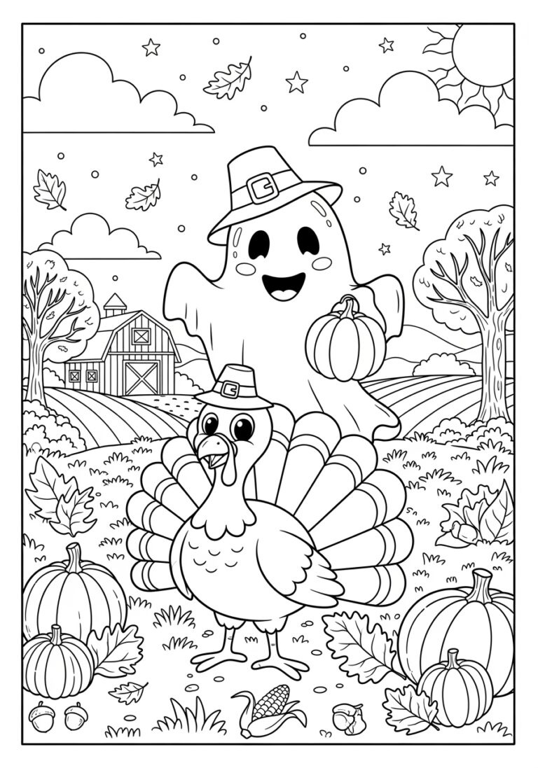 Thanksgiving Ghost With Turkey Coloring Page - Free Download throughout Free Printable Thanksgiving Turkey Coloring Pages