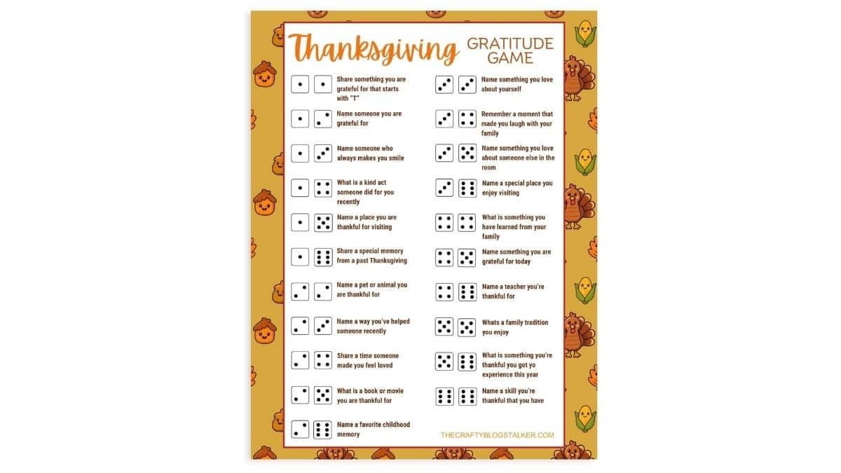 Thanksgiving Gratitude Game Free Printable Card in I Am Thankful For Grame Printable