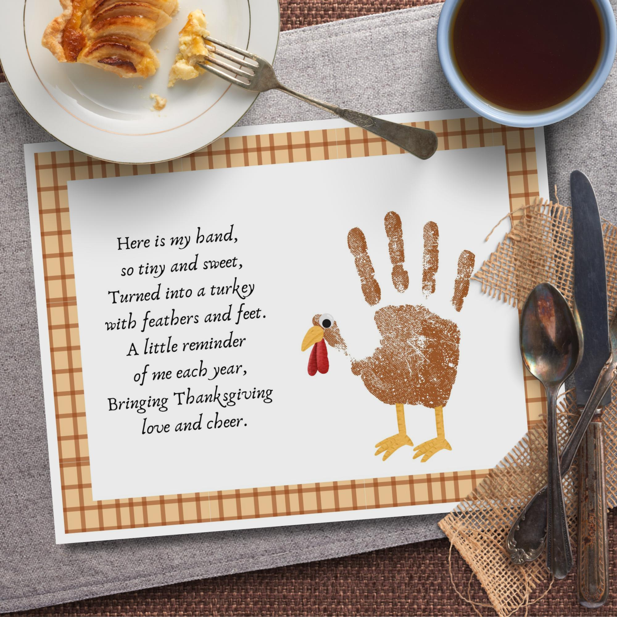 Thanksgiving Handprint Placemat Printable, Turkey Handprint Poem throughout Thanksgiving Placemat Poem