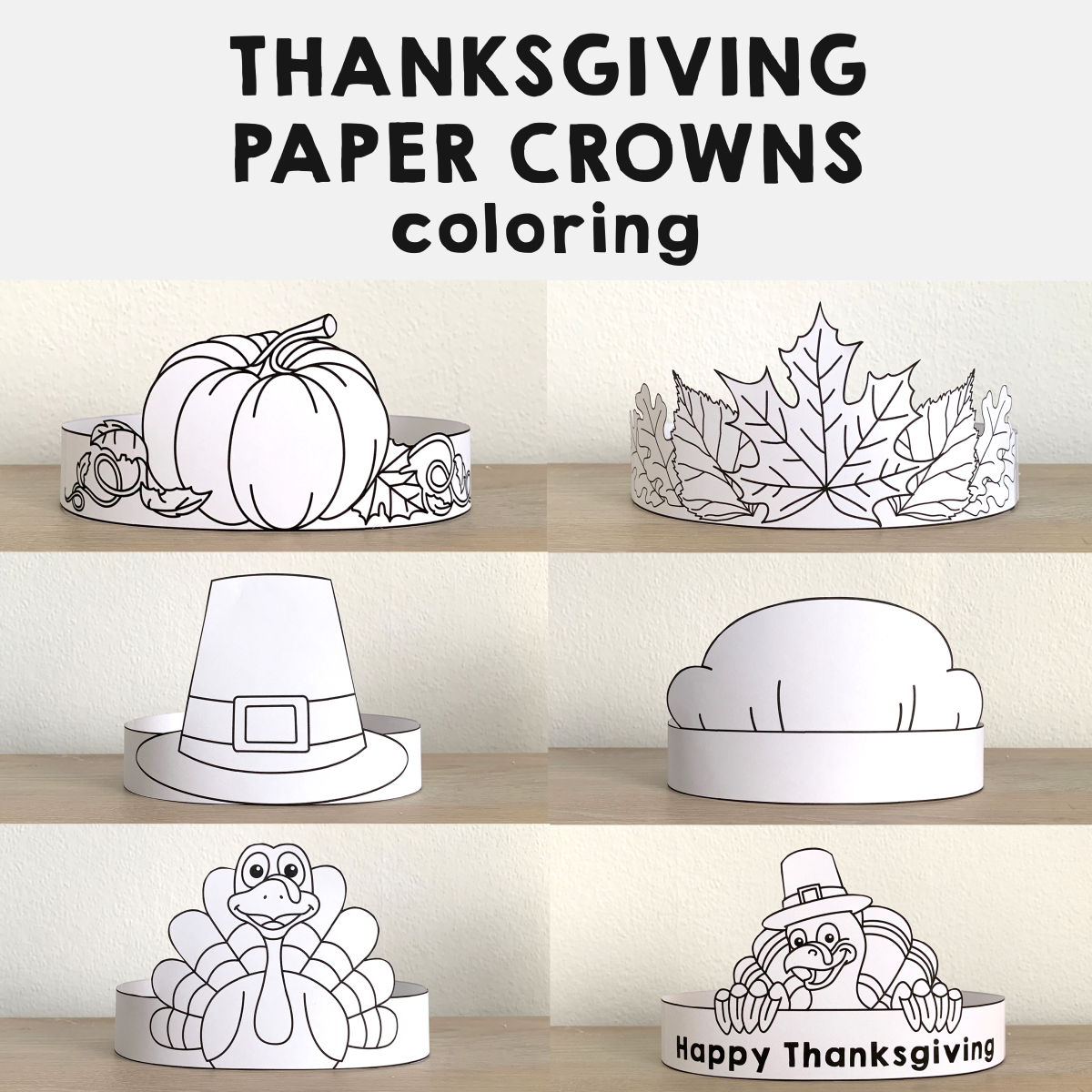 Thanksgiving Hats Crowns Printable Paper Coloring Fall Autumn inside Printable Thanksgiving Hat For Preschoolers