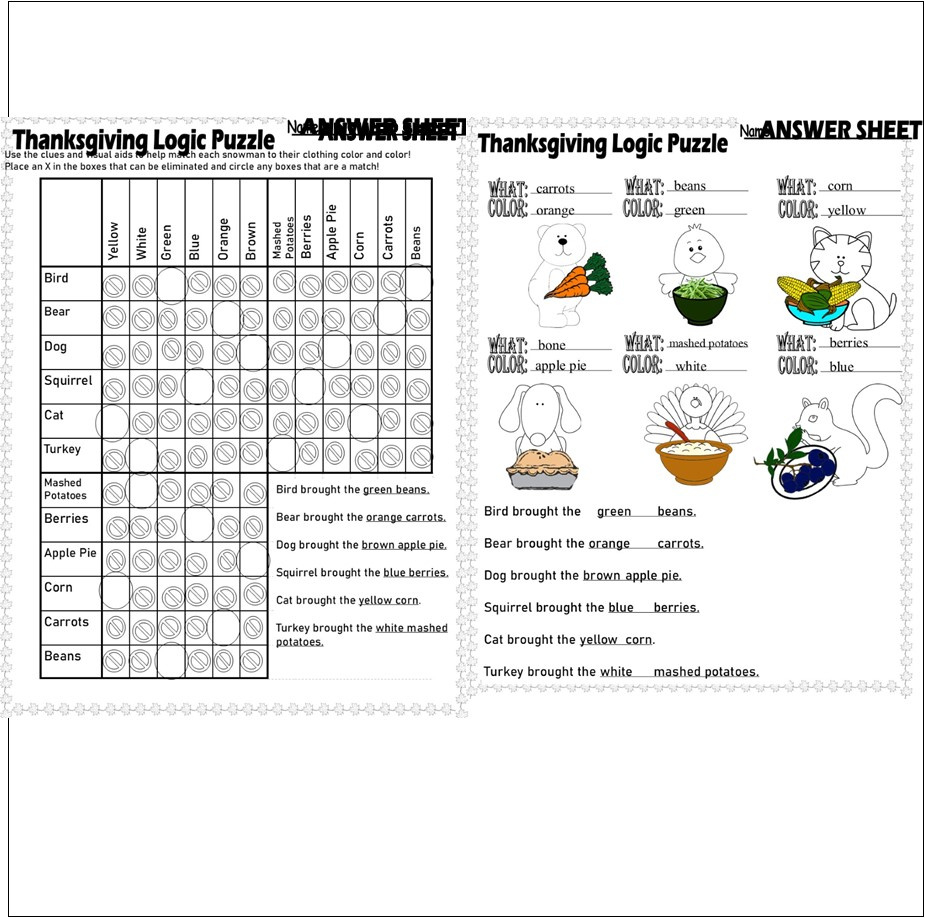 Thanksgiving Logic Puzzle Critical Thinking Skills Graph Visuals regarding Thanksgiving Logic Puzzle Printables