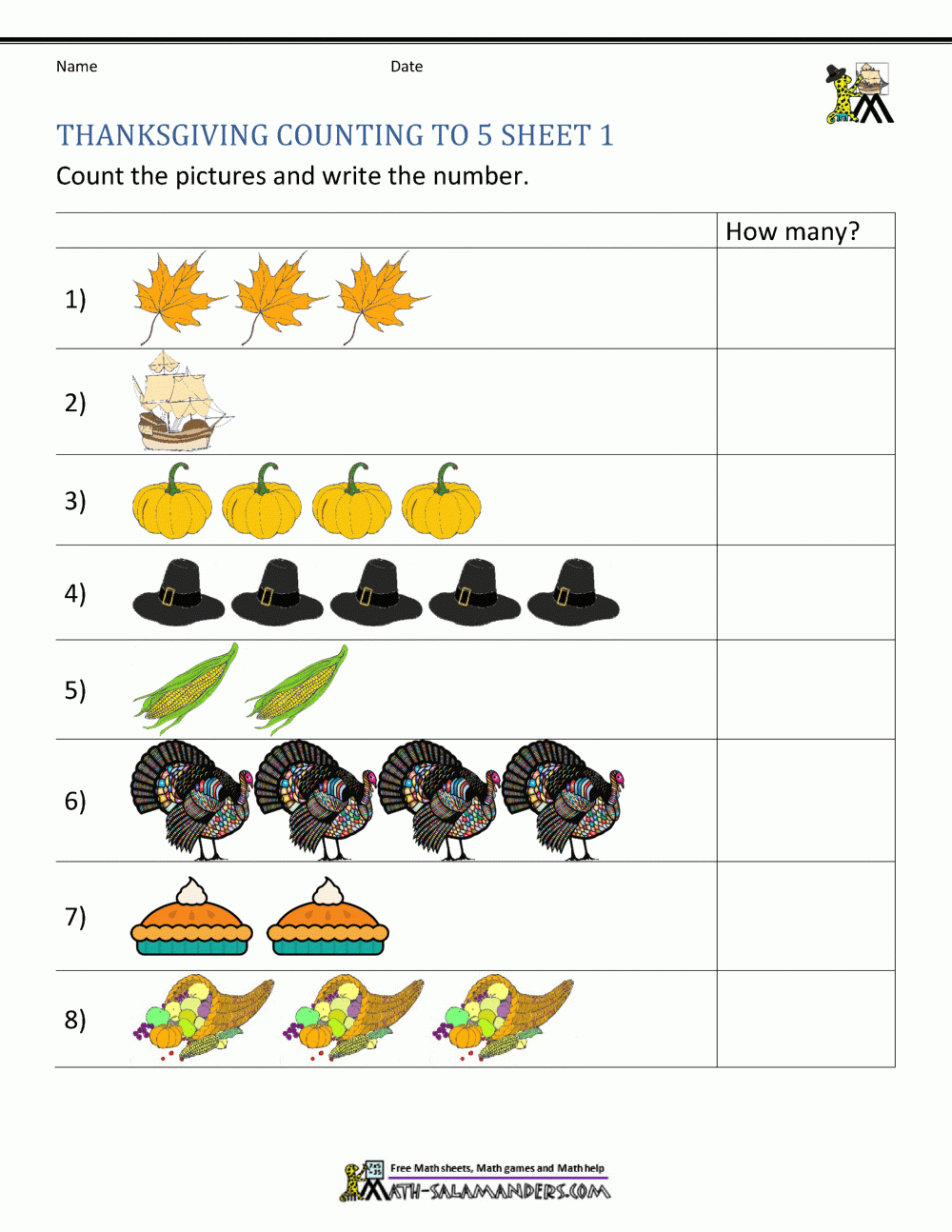 Thanksgiving Math Activities For Kindergarten for Thanksgiving Math Activities Printable