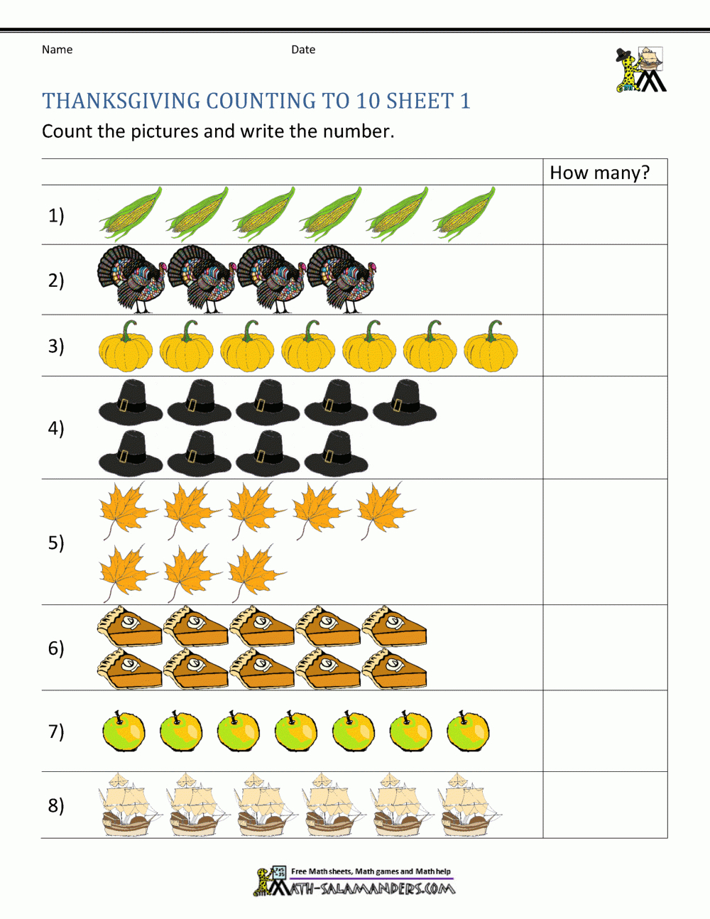 Thanksgiving Math Activities For Kindergarten intended for Thanksgiving Counting Worksheets