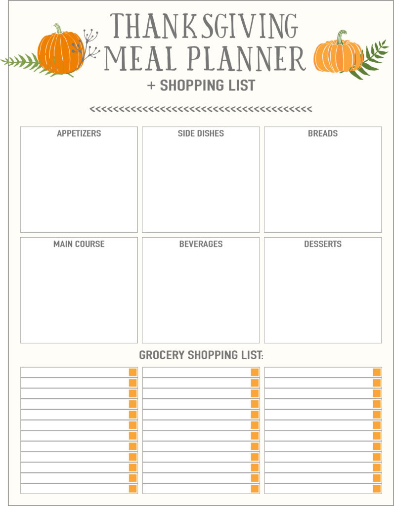Thanksgiving Meal Planners &amp;amp; Shopping List Printables - Free in Thanksgiving Menu Template Printable Free Pumpkins