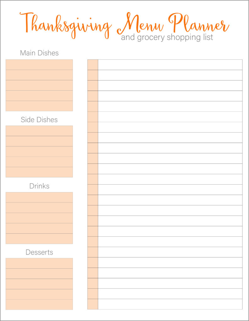 Thanksgiving Meal Planners &amp;amp; Shopping List Printables - Free pertaining to Thanksgiving Dinner Grocery List Printable