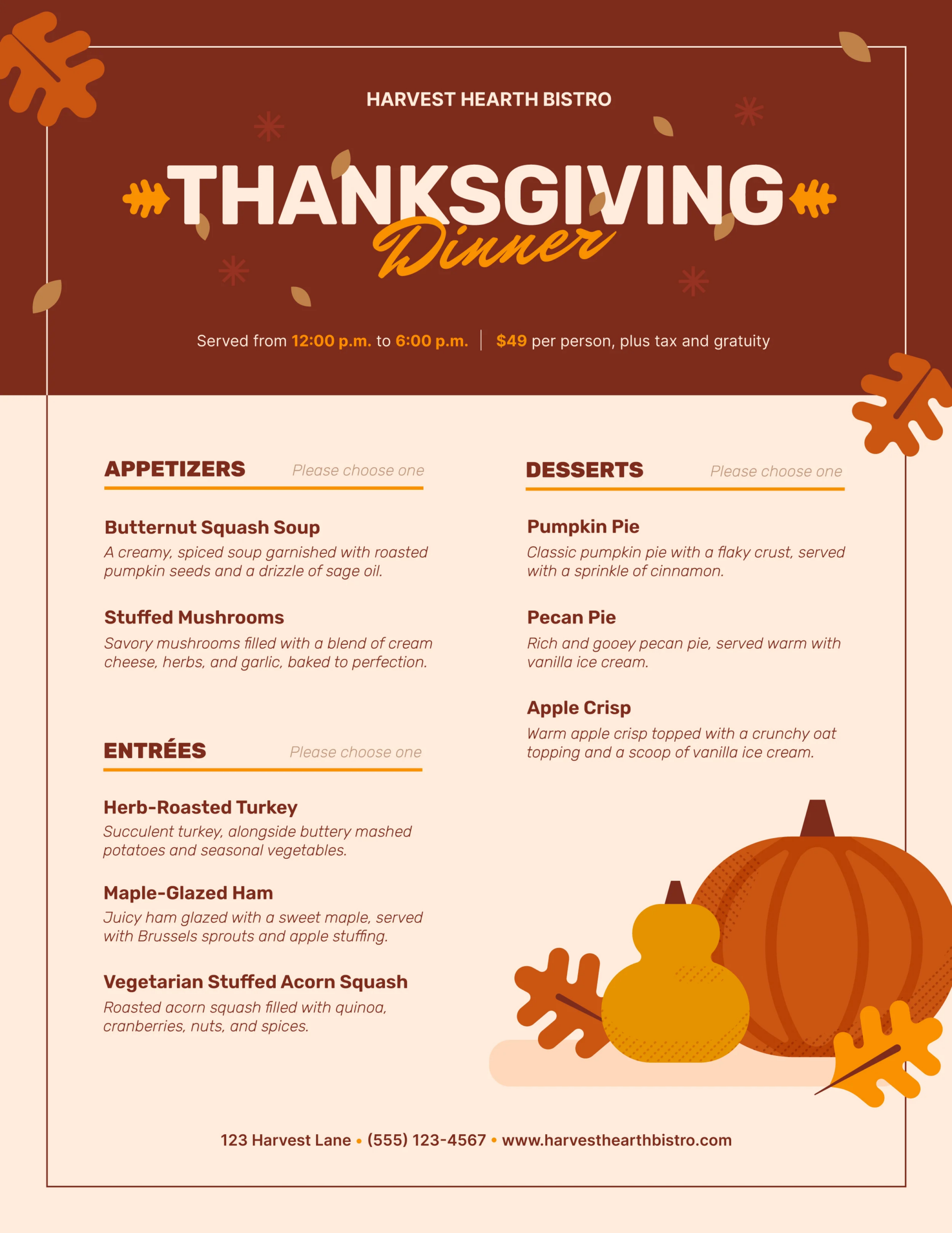 Thanksgiving Menu Template: Design Ideas For Your Restaurant inside Pumpkin Thanksgiving Menu Template