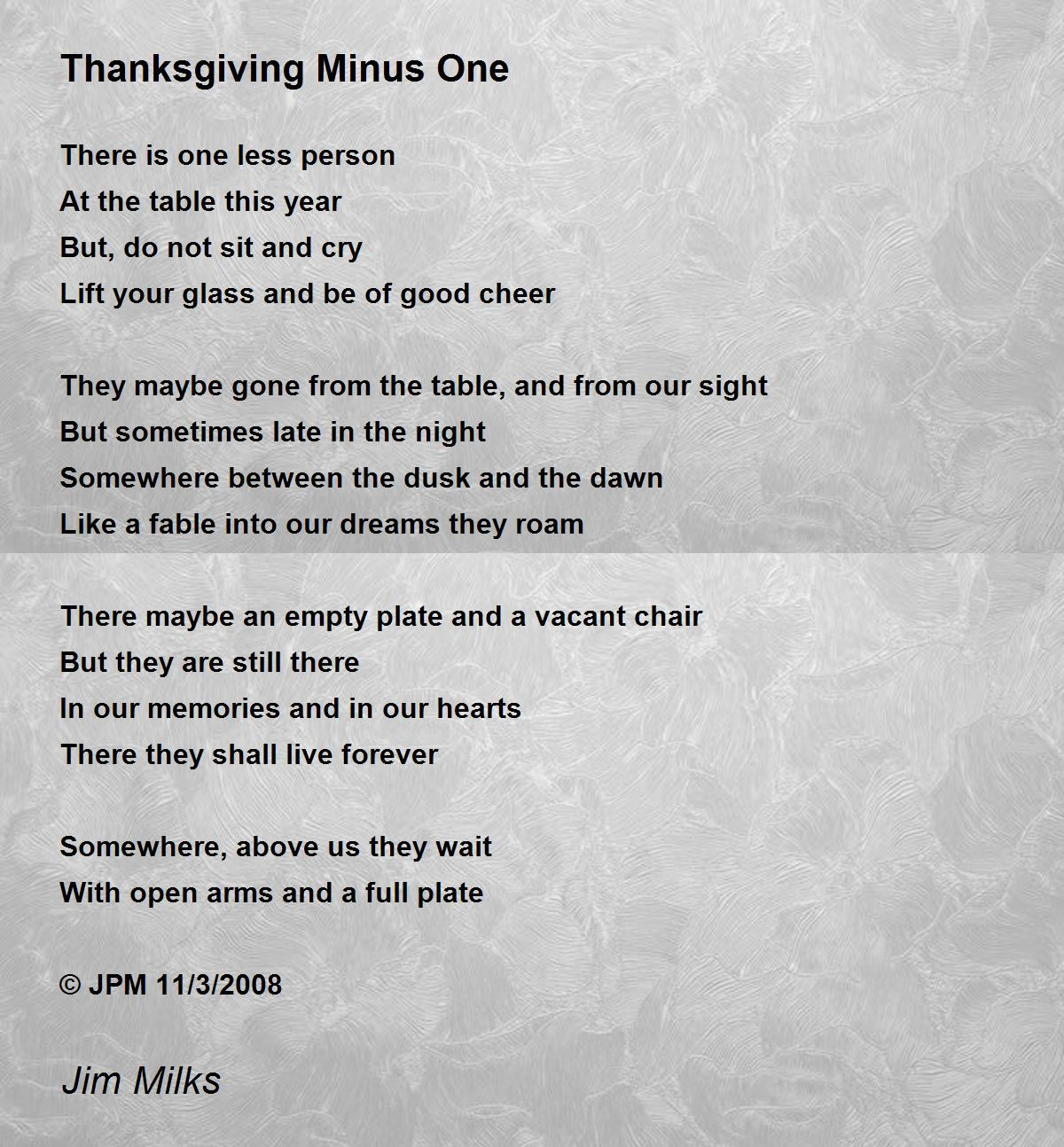 Thanksgiving Minus One - Thanksgiving Minus One Poemjim Milks with The Empty Chair Thanksgiving Poem
