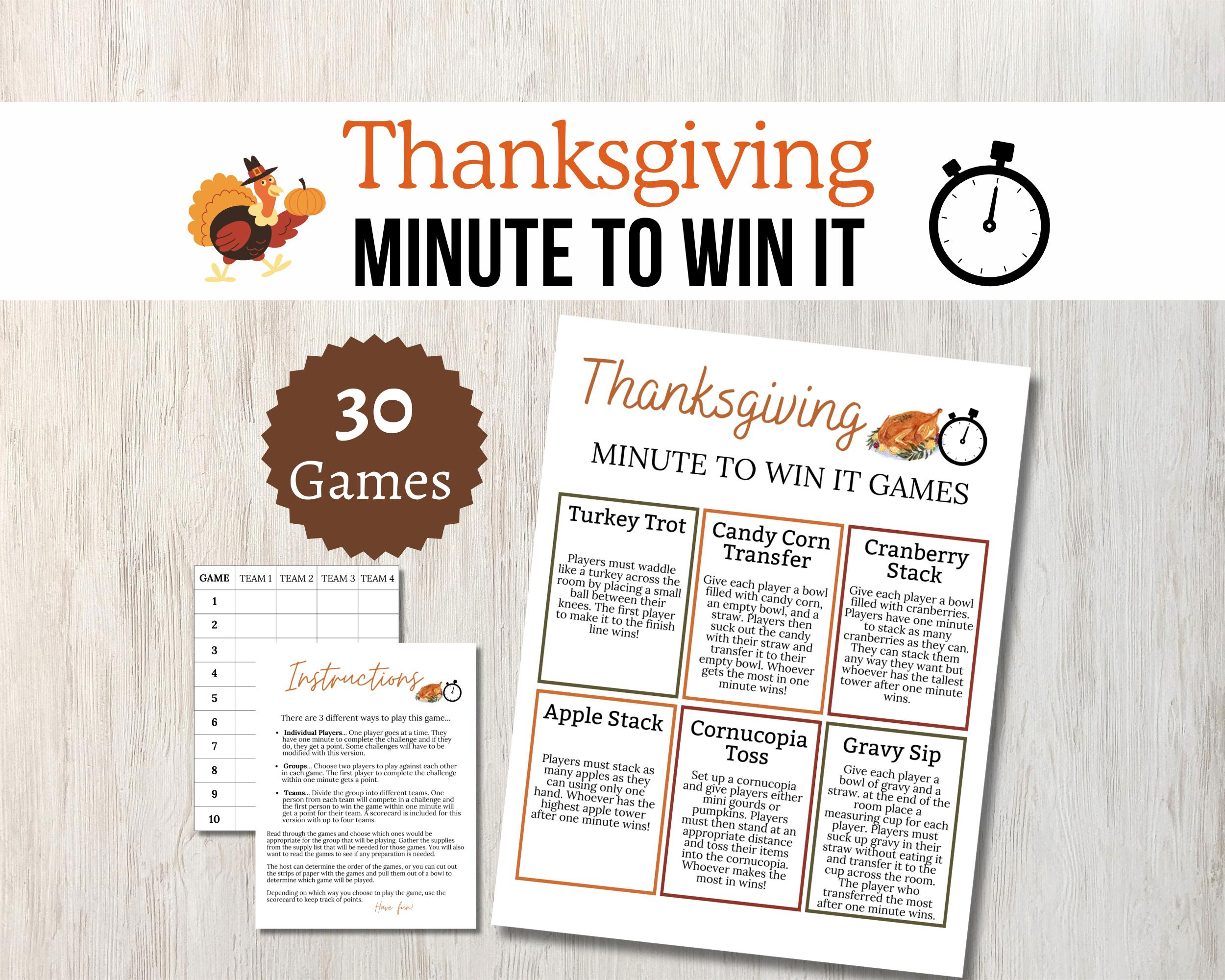 Thanksgiving Minute To Win It Games, Printable Thanksgiving Party throughout Thanksgiving Minute to Win It Games Printable