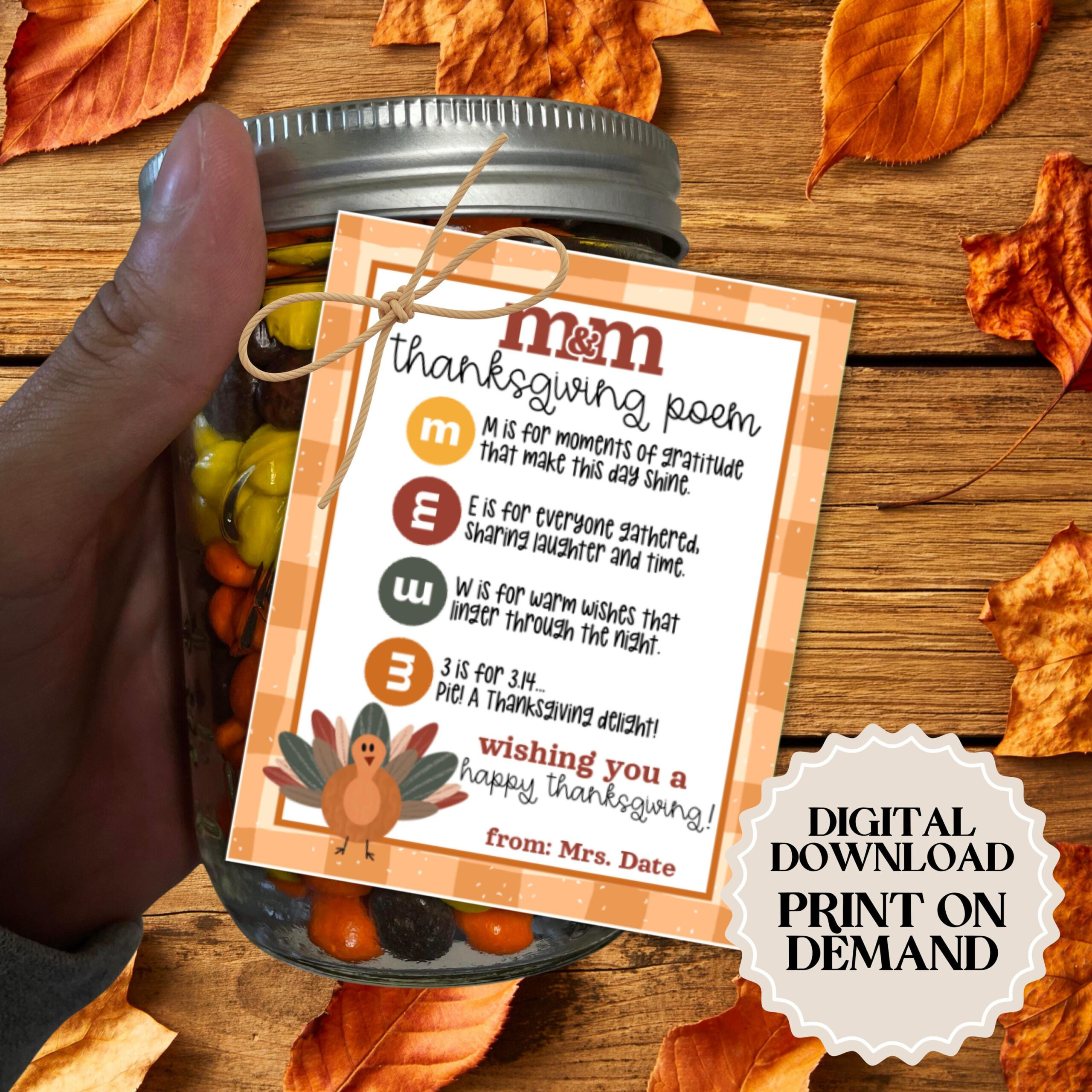 Thanksgiving M&amp;amp;M Poem Gift Favor Tags | Printable Pdf - Etsy throughout Thanksgiving M&amp;amp;amp;M Poem