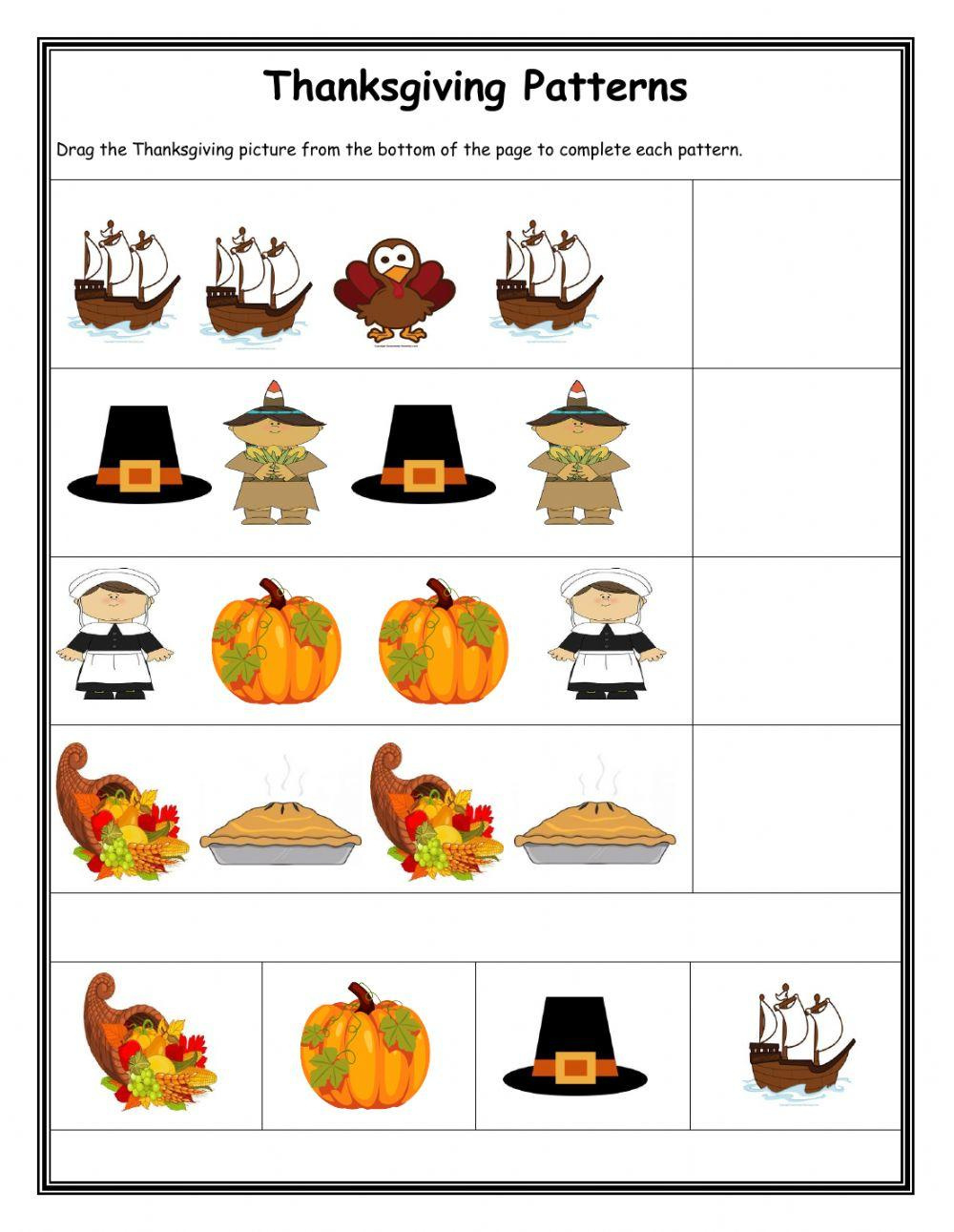 Thanksgiving Patterns Worksheet - Worksheets Library in Thanksgiving Pattern Worksheets
