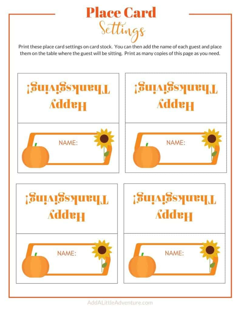 Thanksgiving Place Cards Printable - Diy Template - Add A Little for Printable Place Setting Cards Thanksgiving