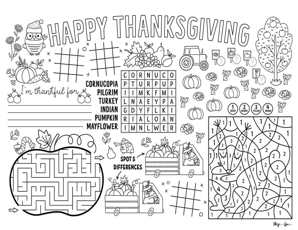 Thanksgiving Placemats | Skip To My Lou inside Printable Thanksgiving Activity Placemats