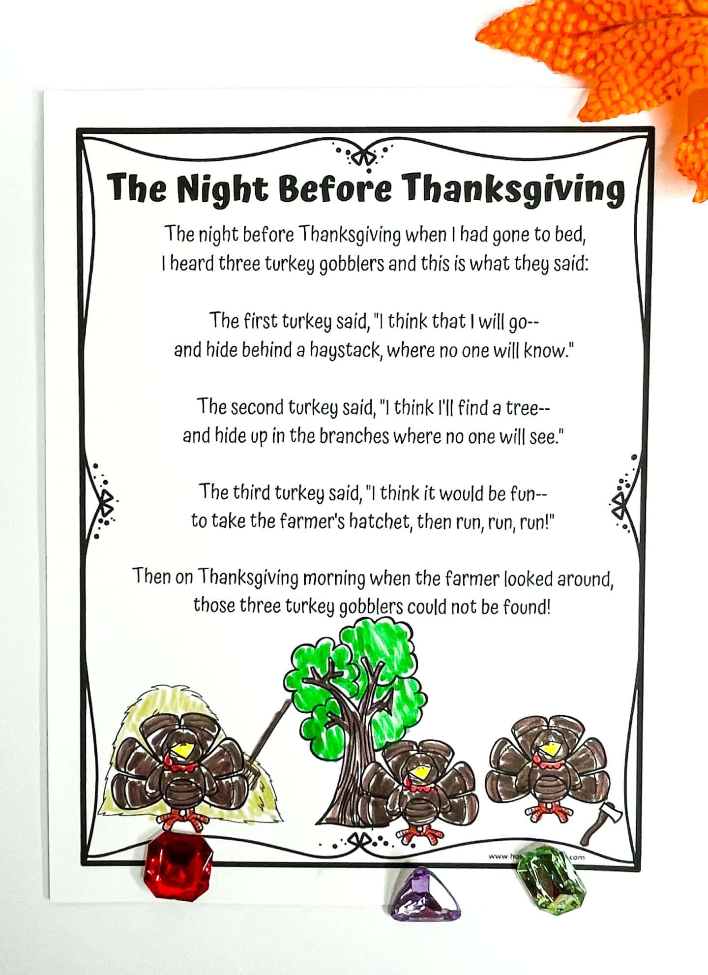Thanksgiving Poems For Kids Printable To Read And Color throughout Twas the Night Before Thanksgiving Funny Poem
