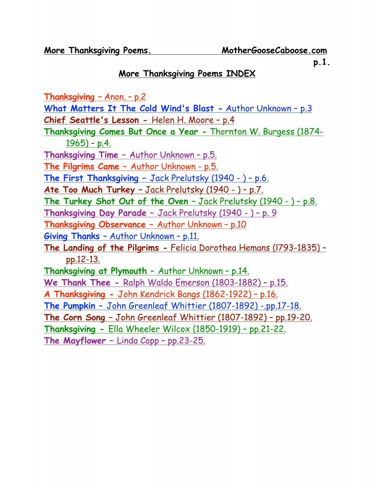 Thanksgiving Poems. - Mother Goose Caboose pertaining to Thanksgiving Day Parade Poem By Jack Prelutsky