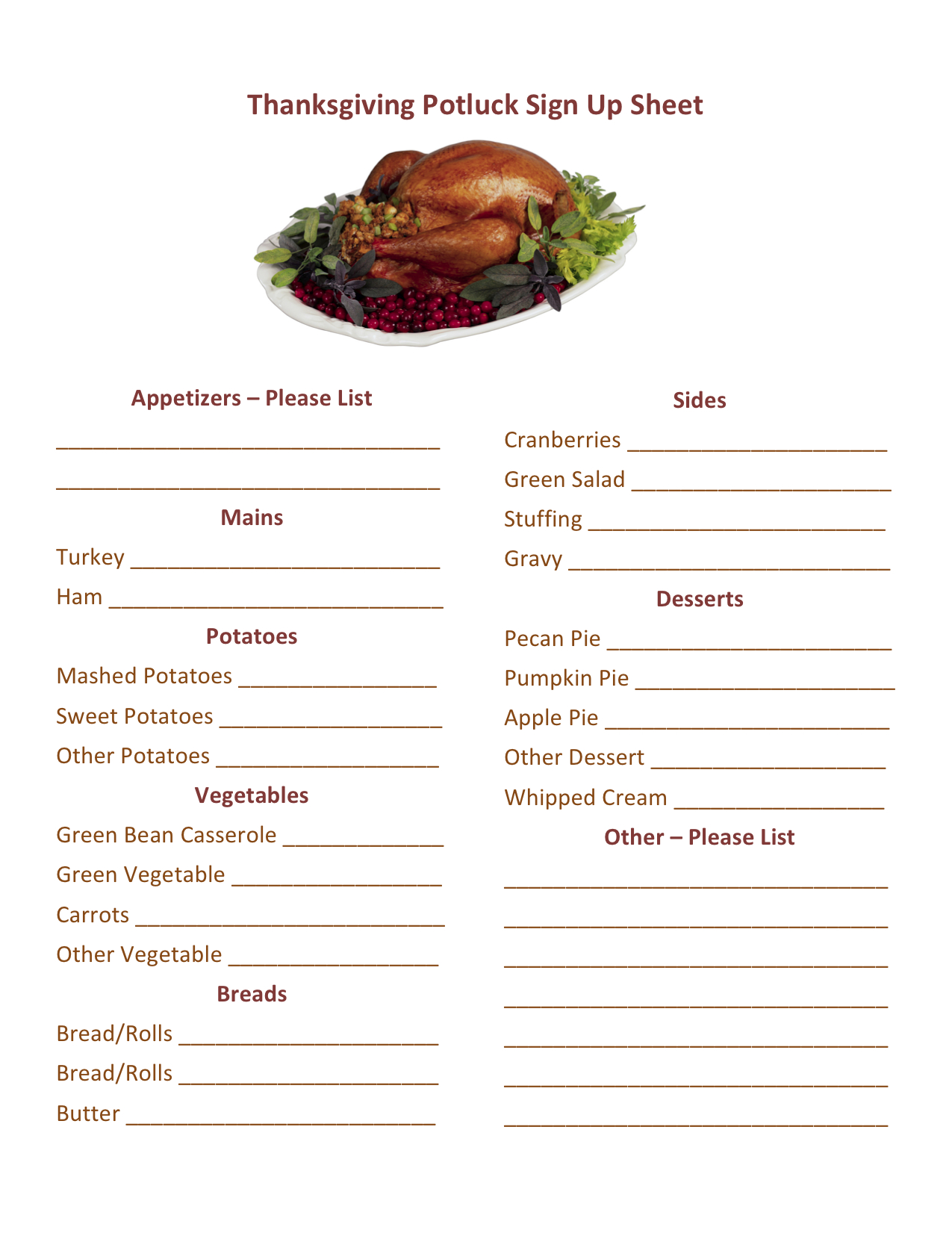 Thanksgiving Potluck Sign Up Printable | Hmh Designs intended for Printable Thanksgiving Potluck Sign Up