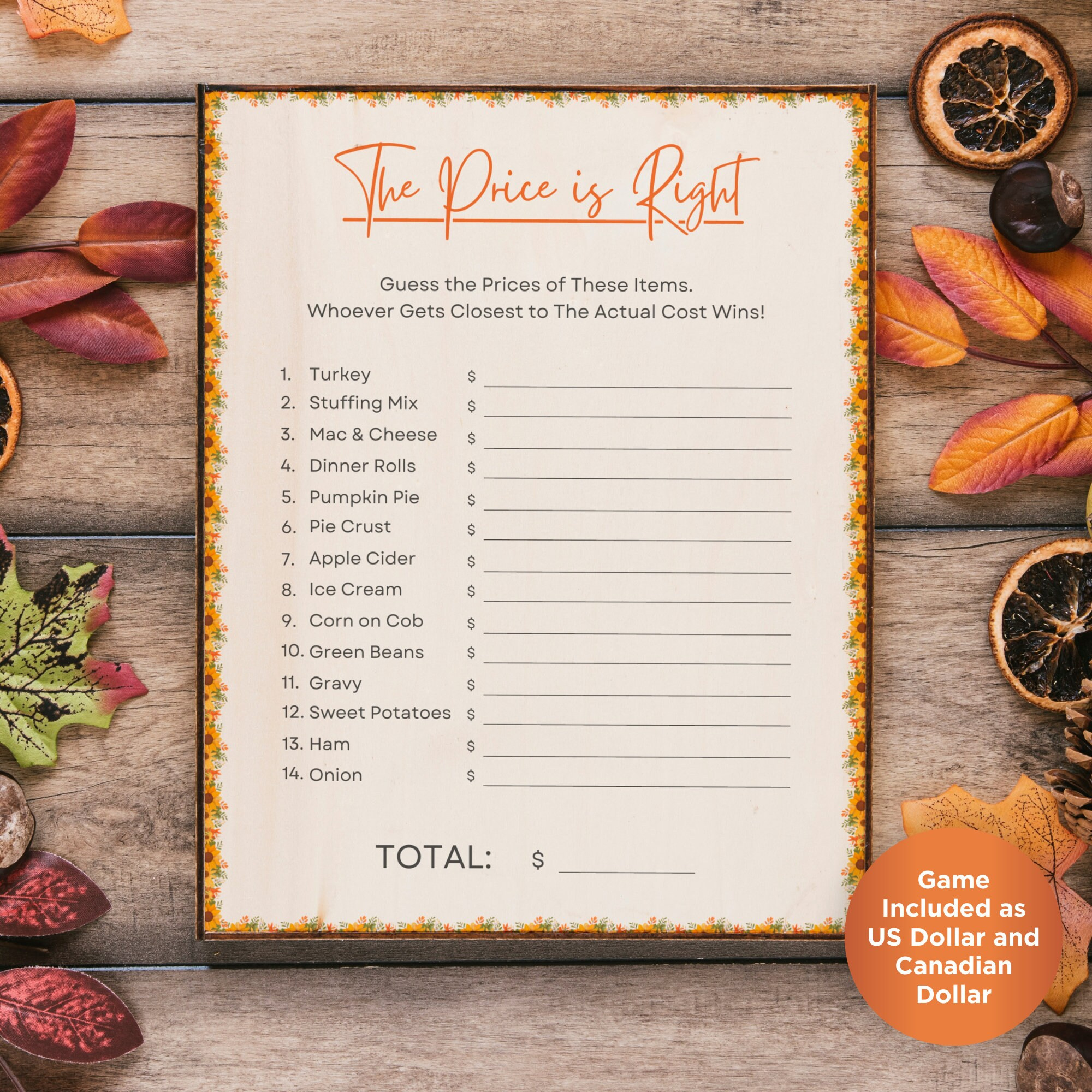 Thanksgiving-Preis Ist Richtig - Etsy.de in Thanksgiving Price Is Right Printable