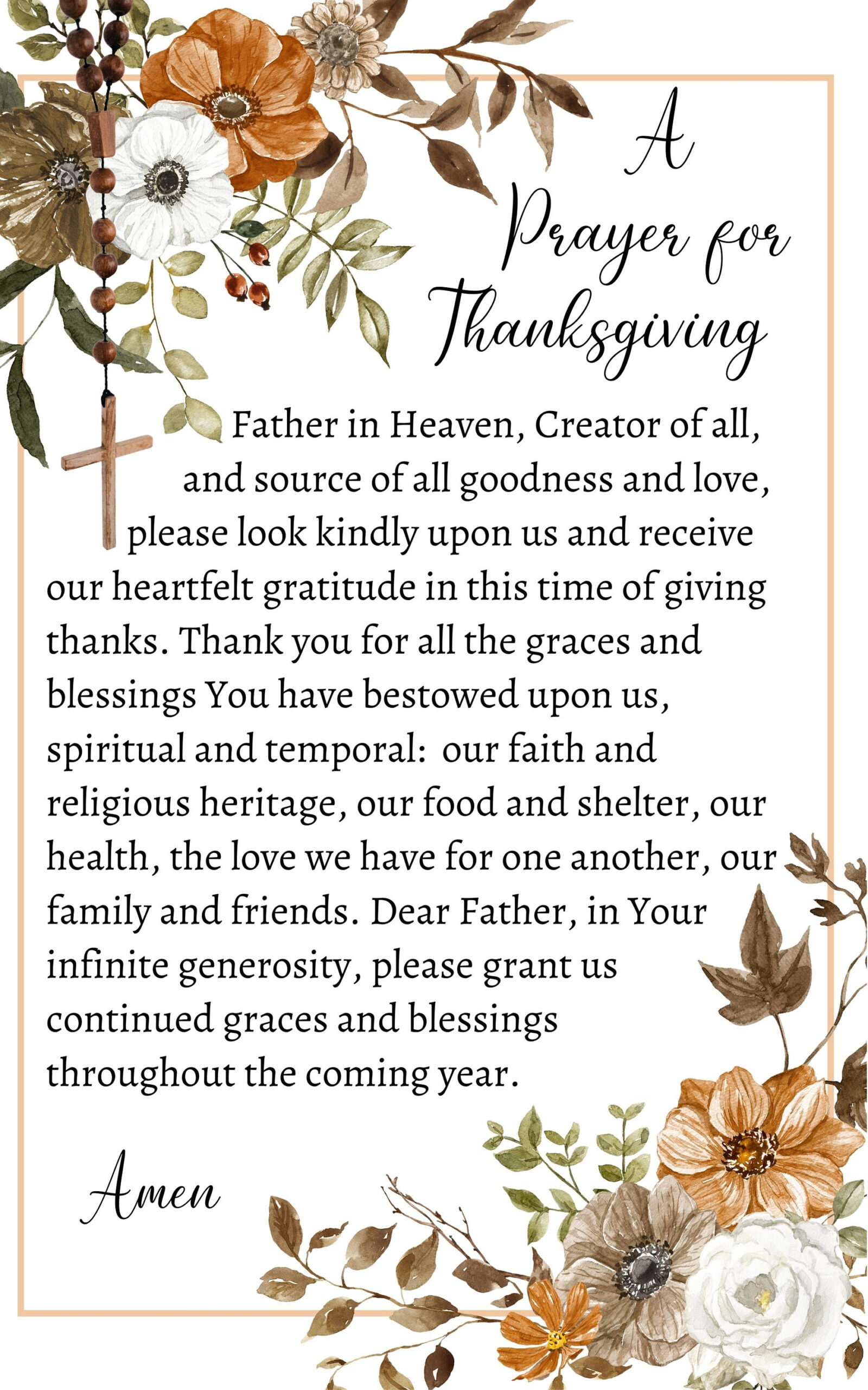 Thanksgiving Printable Prayer Cards, Catholic Prayer Card, Prayer with Thanksgiving Prayer Cards Printable