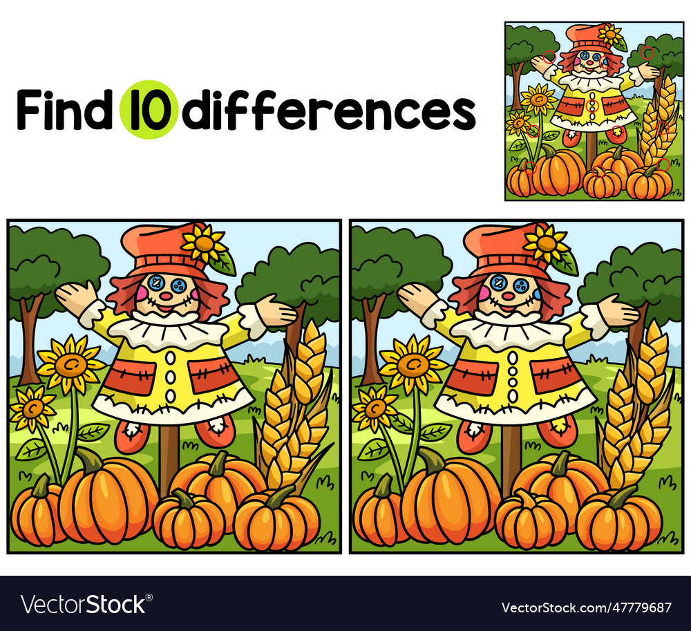 Thanksgiving Scarecrow Find The Differences Vector Image regarding Thanksgiving Find the Differences Printable