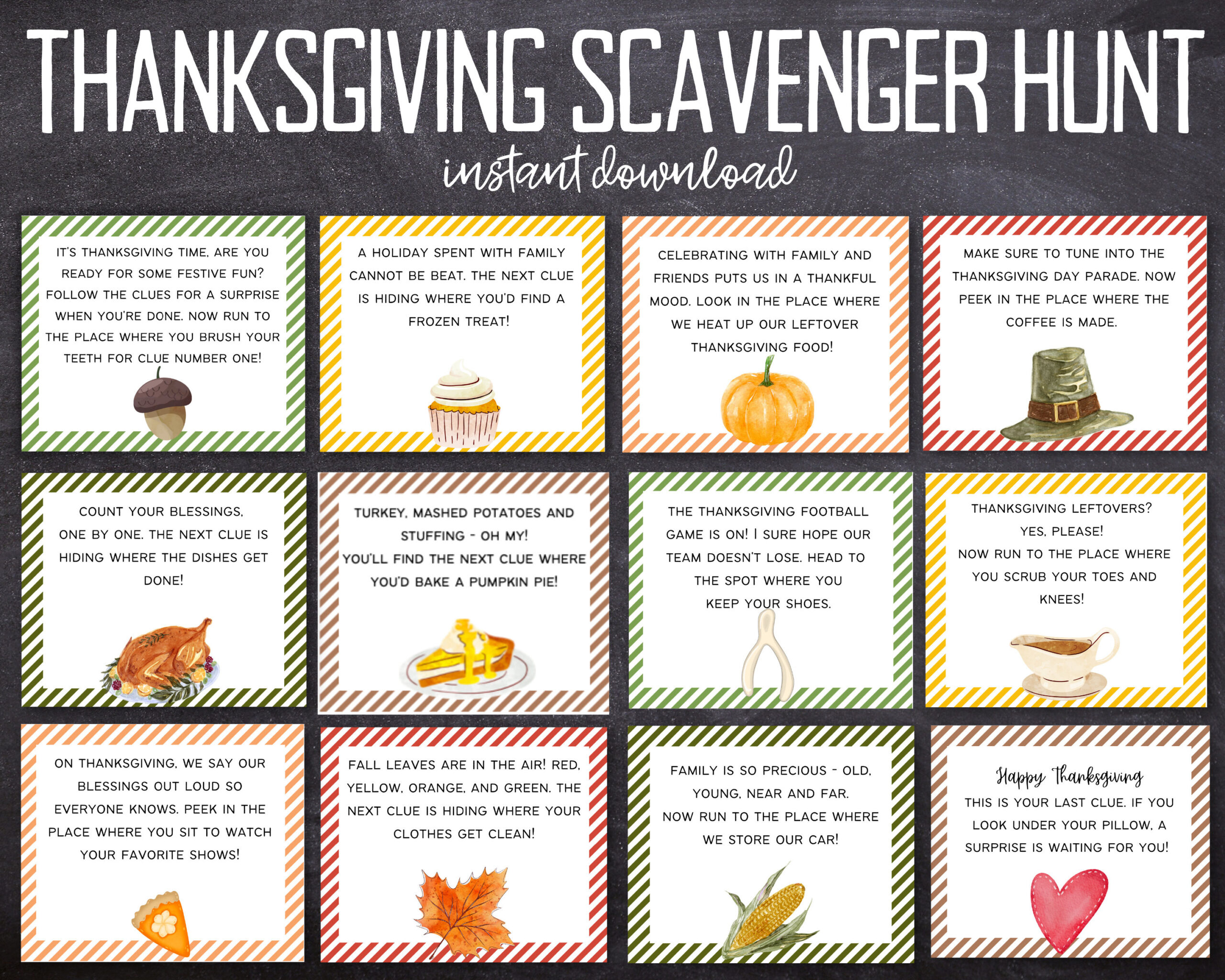 Thanksgiving Scavenger Hunt For Kids | Instant Download Pdf pertaining to Printable Thanksgiving Scavenger Hunt Ideas