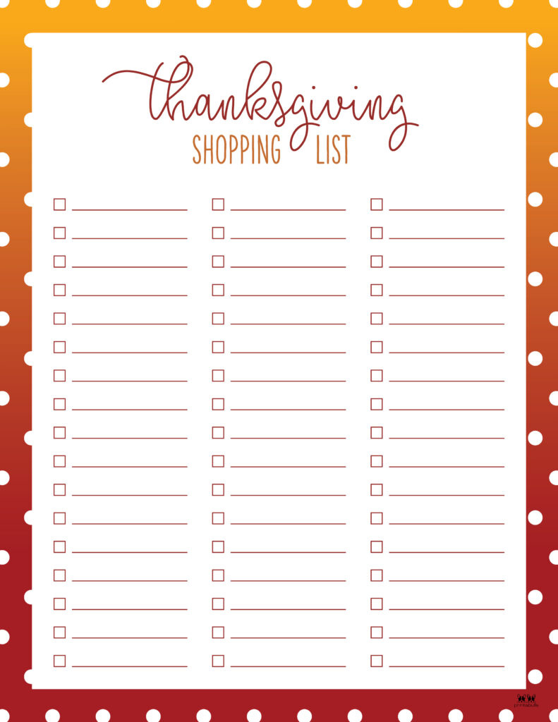 Thanksgiving Shopping Lists & Checklists - 30 Free Printables for Thanksgiving Shopping List Printable Free