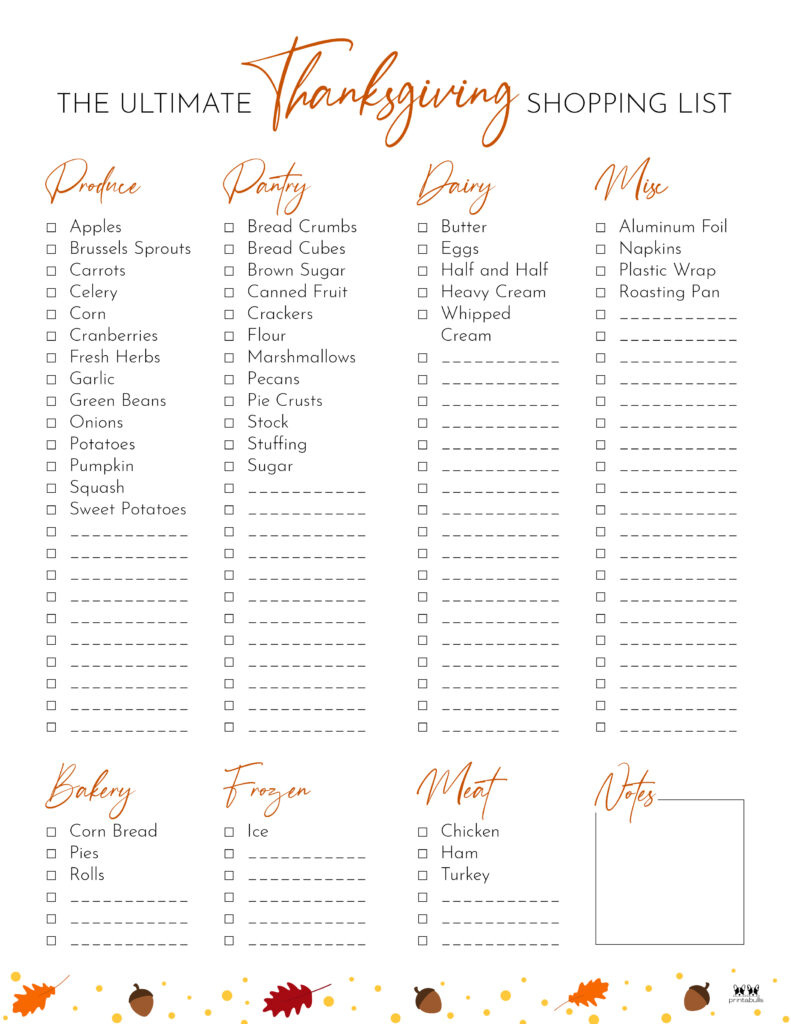 Thanksgiving Shopping Lists &amp;amp; Checklists - 30 Free Printables for Thanksgiving Shopping List Printable