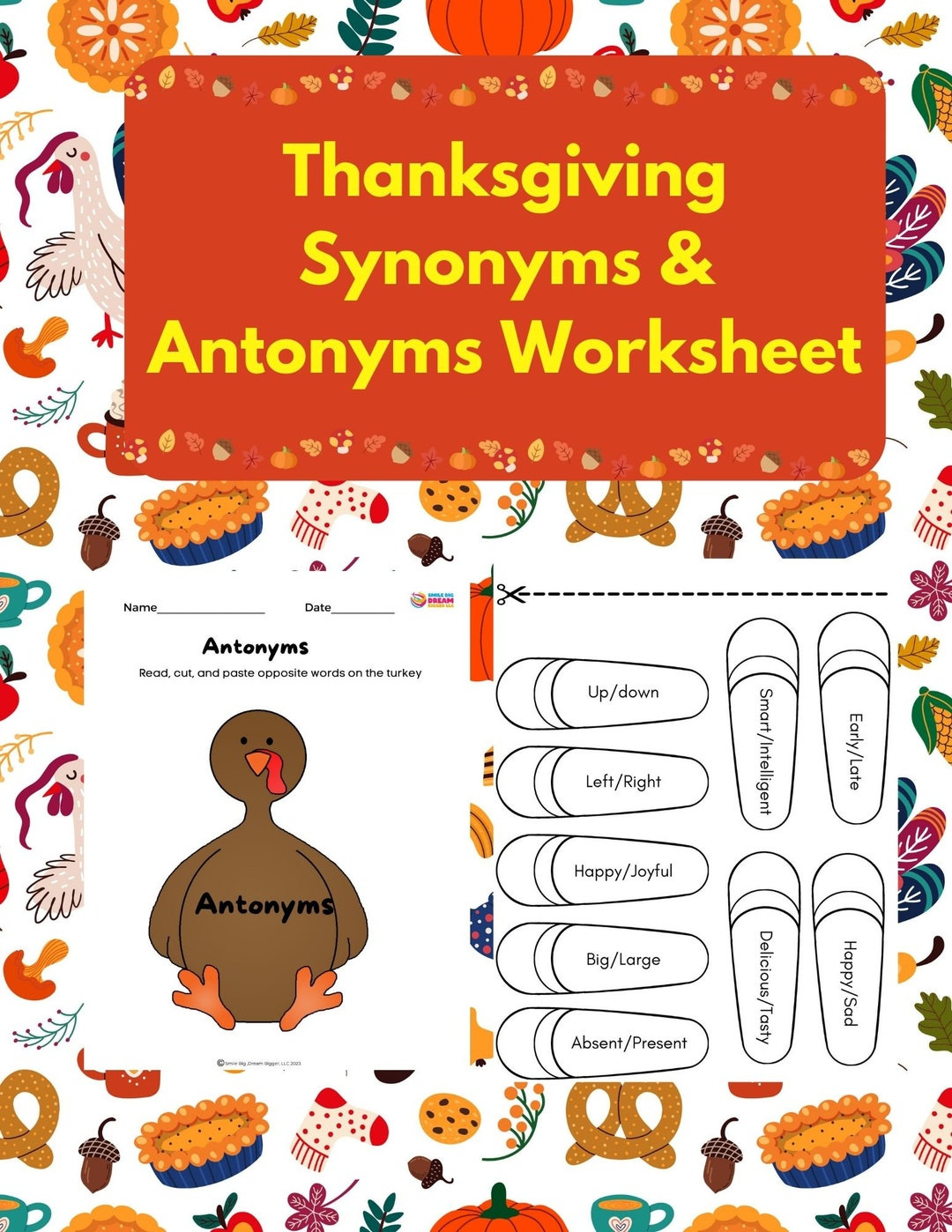 Thanksgiving Synonyms &amp;amp; Antonyms Worksheet Turkey Activities For throughout Thanksgiving Synonyms Worksheet