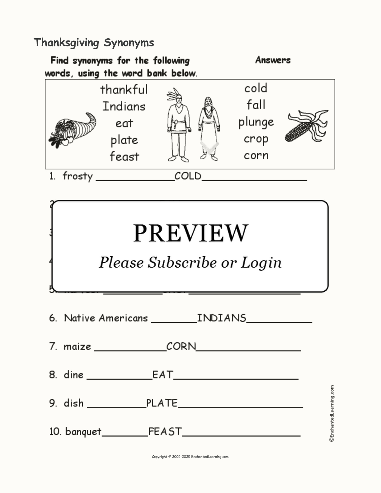 Thanksgiving Synonyms - Enchanted Learning pertaining to Thanksgiving Synonyms Worksheet