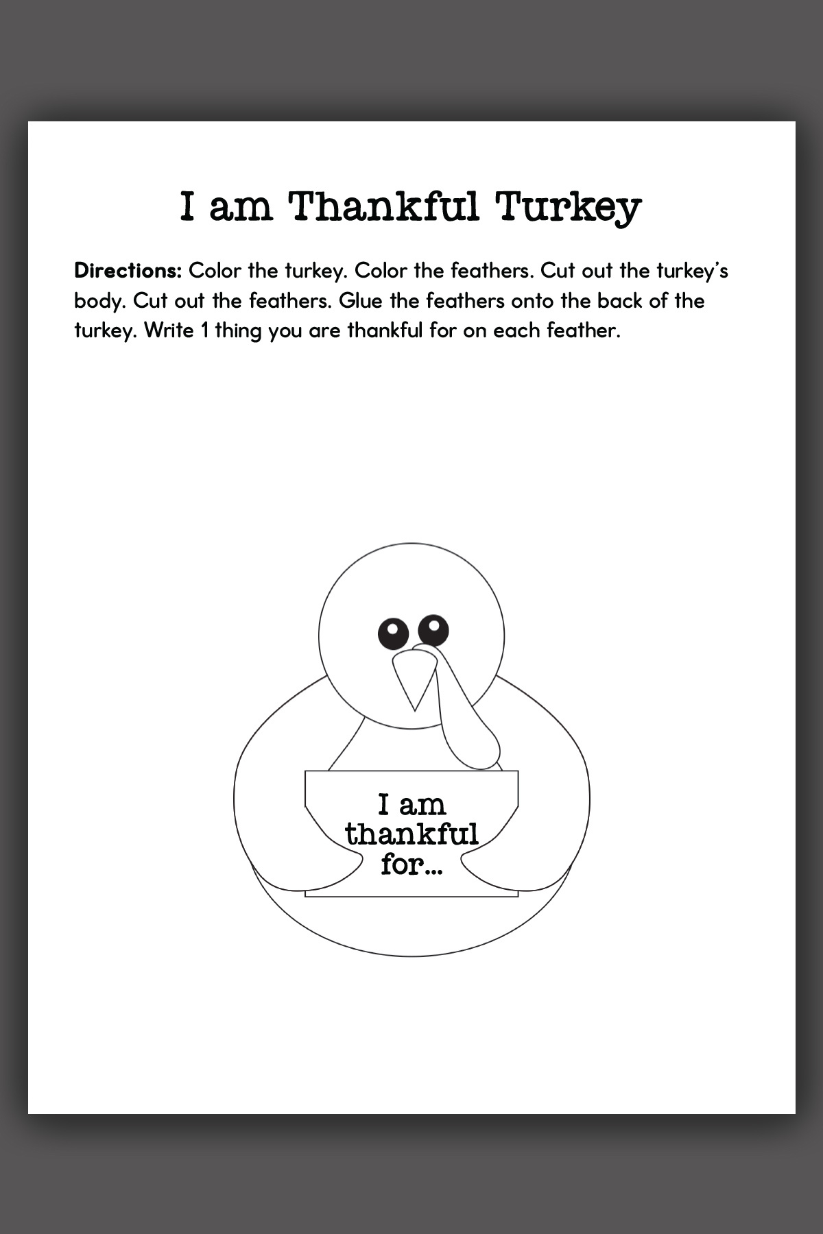 Thanksgiving Thankful Turkey Printable in What I am Thankful For Turkey Feathers Free Printable