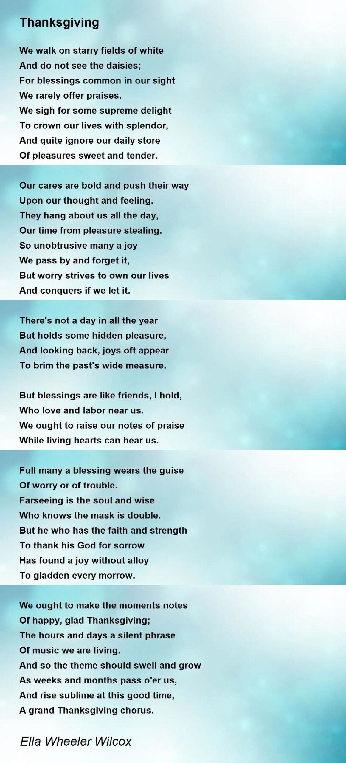 Thanksgiving - Thanksgiving Poemella Wheeler Wilcox in Thanksgiving Poem Ella Wheeler Wilcox