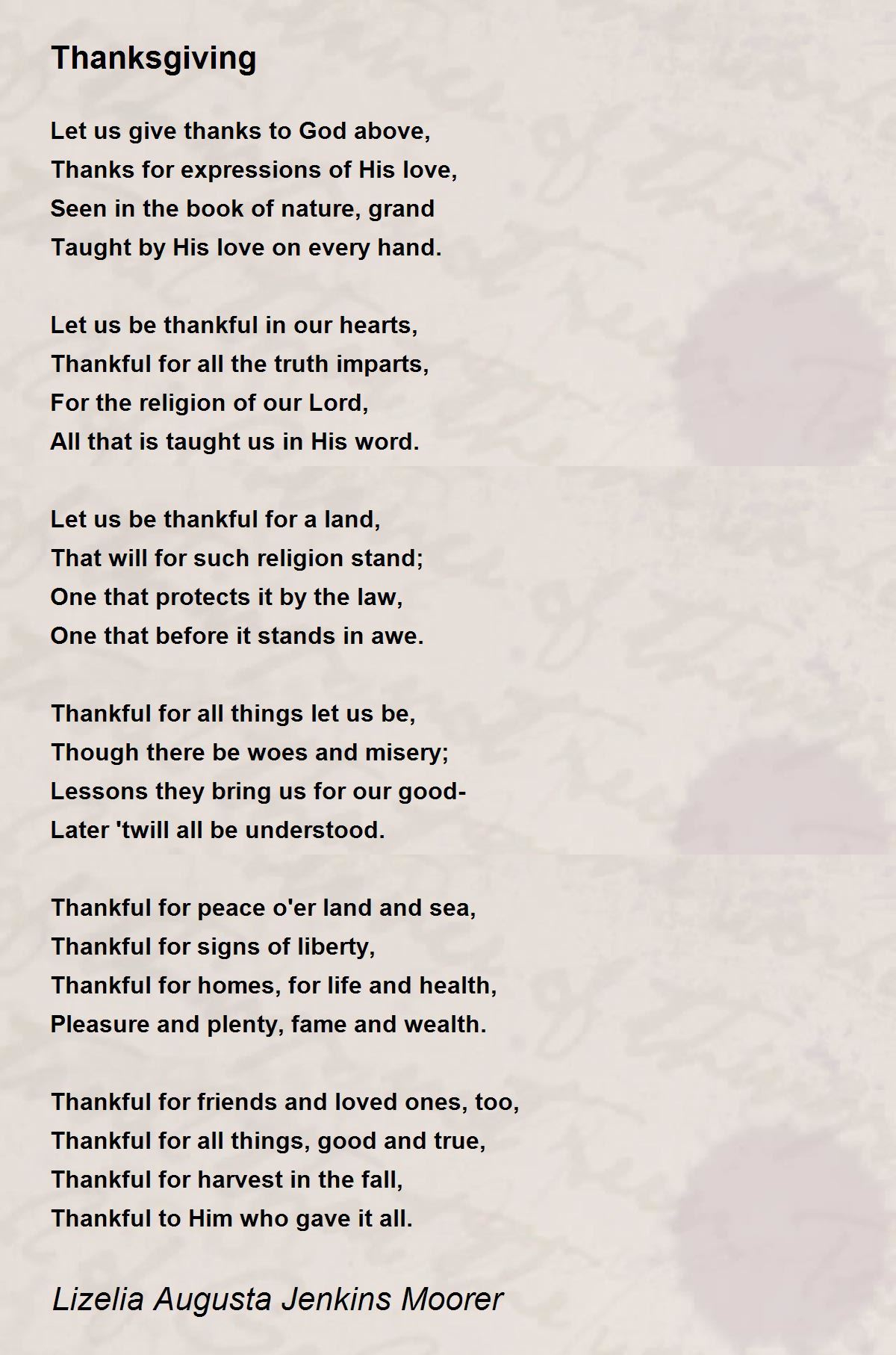 Thanksgiving - Thanksgiving Poemlizelia Augusta Jenkins Moorer throughout Thanksgiving Poems to God