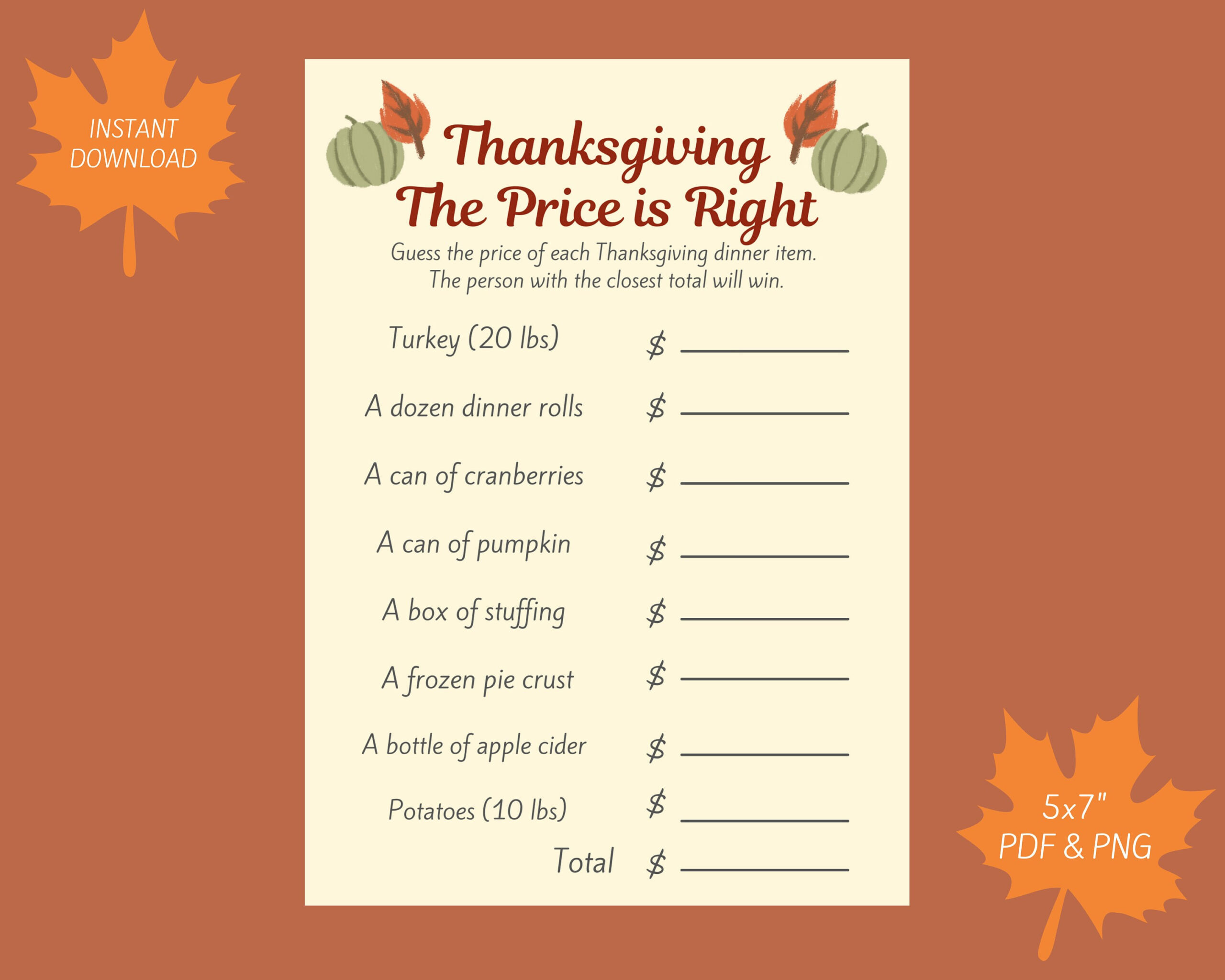Thanksgiving The Price Is Right Printable Game - Etsy intended for Thanksgiving Price Is Right Printable