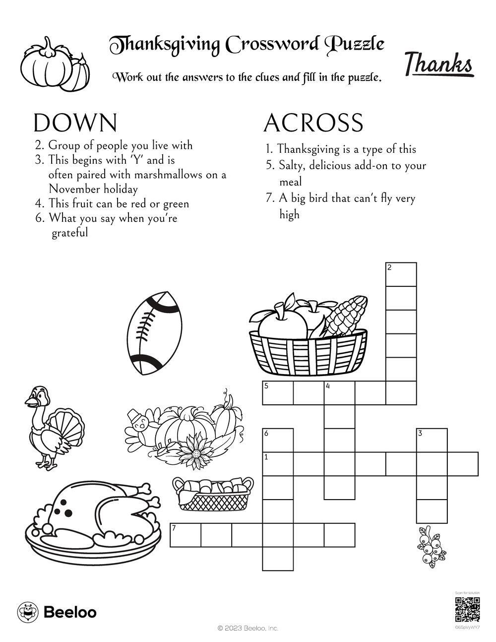 Thanksgiving-Themed Crossword Puzzles • Beeloo Printable Crafts pertaining to Thanksgiving Crossword Puzzle Printable