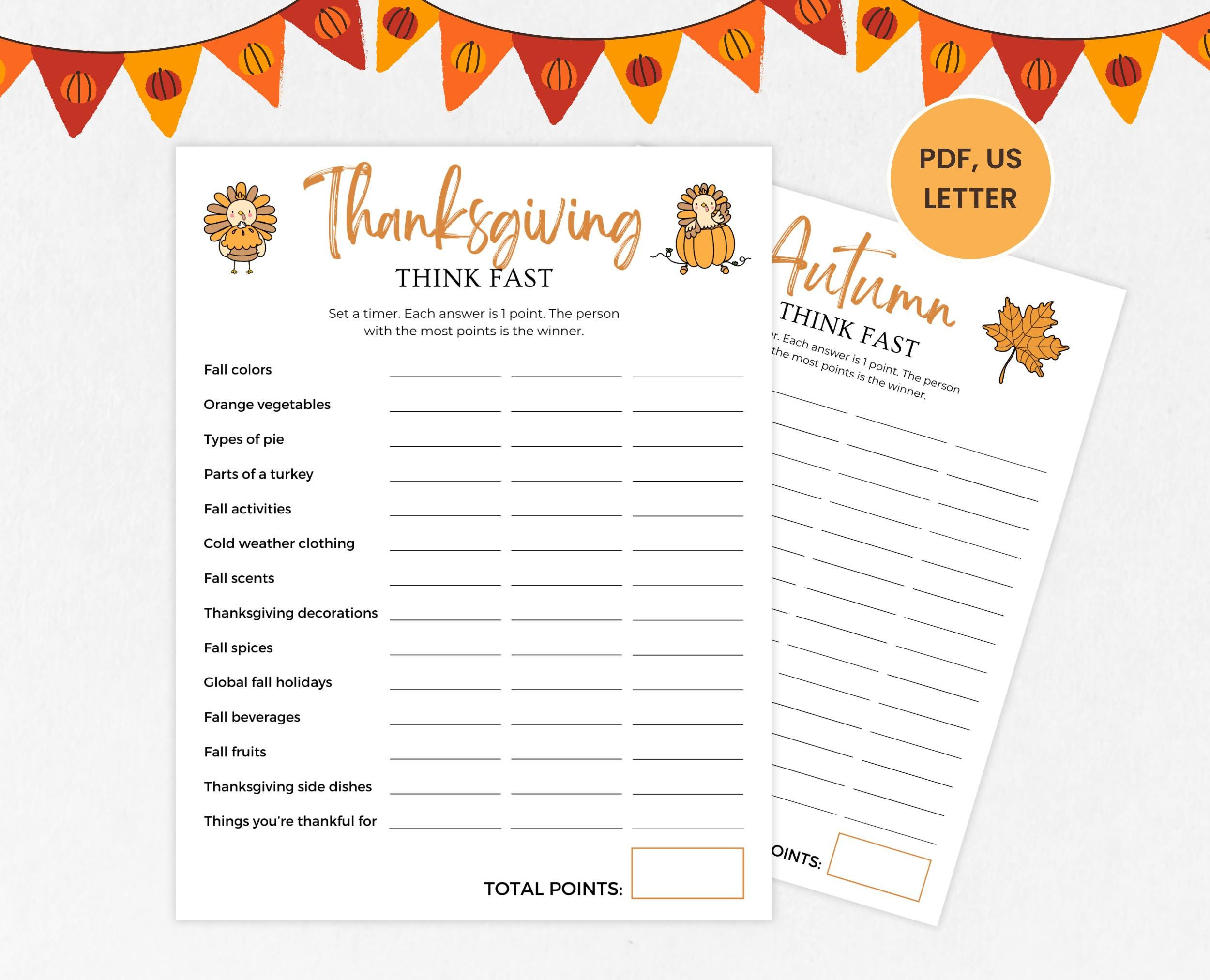 Thanksgiving Think Fast Game, Printable Thanksgiving Fun Party inside Thanksgiving Think Fast Game Free Printable