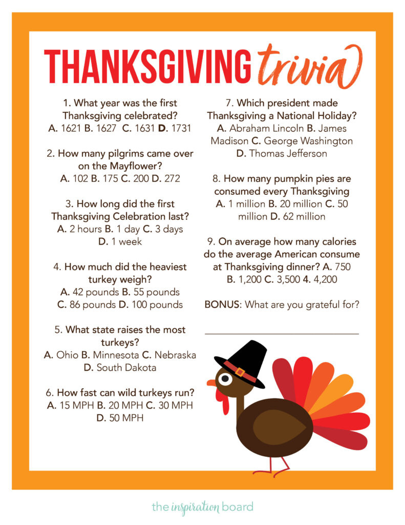 Thanksgiving Trivia (Free Printable) - The Inspiration Board within Printable Thanksgiving Trivia And Answers