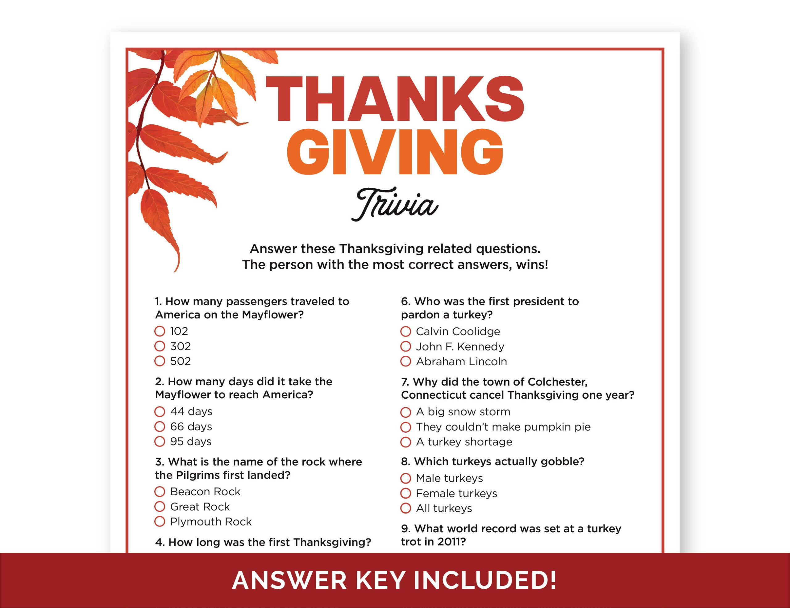 Thanksgiving Trivia Game, Printable Quiz With Answers For A Family for Printable Thanksgiving Trivia With Answers