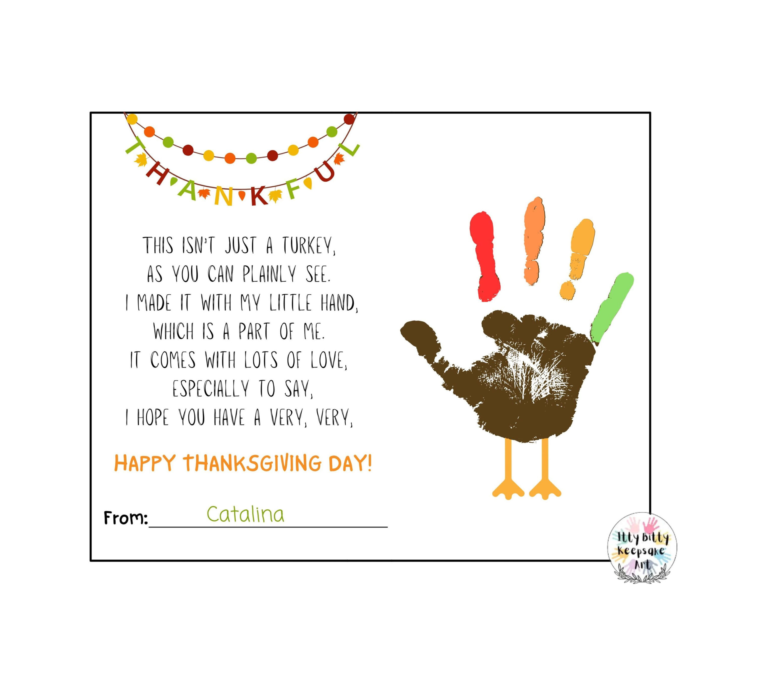 Thanksgiving Turkey Handprint Poem Art: Kids Craft (Digital pertaining to Thanksgiving Handprint Poem