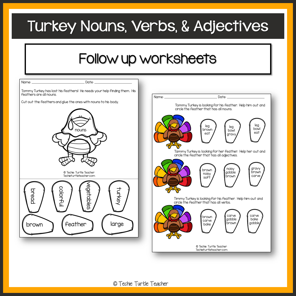 Thanksgiving Turkey Nouns, Verbs, &amp;amp;Amp; Adjectives- Parts Of throughout Thanksgiving Verbs Worksheet