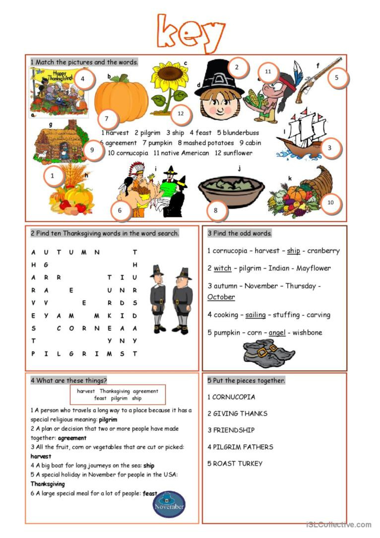 Thanksgiving Vocabulary Exercises Wo…: English Esl Worksheets Pdf for Thanksgiving Vocabulary Worksheet