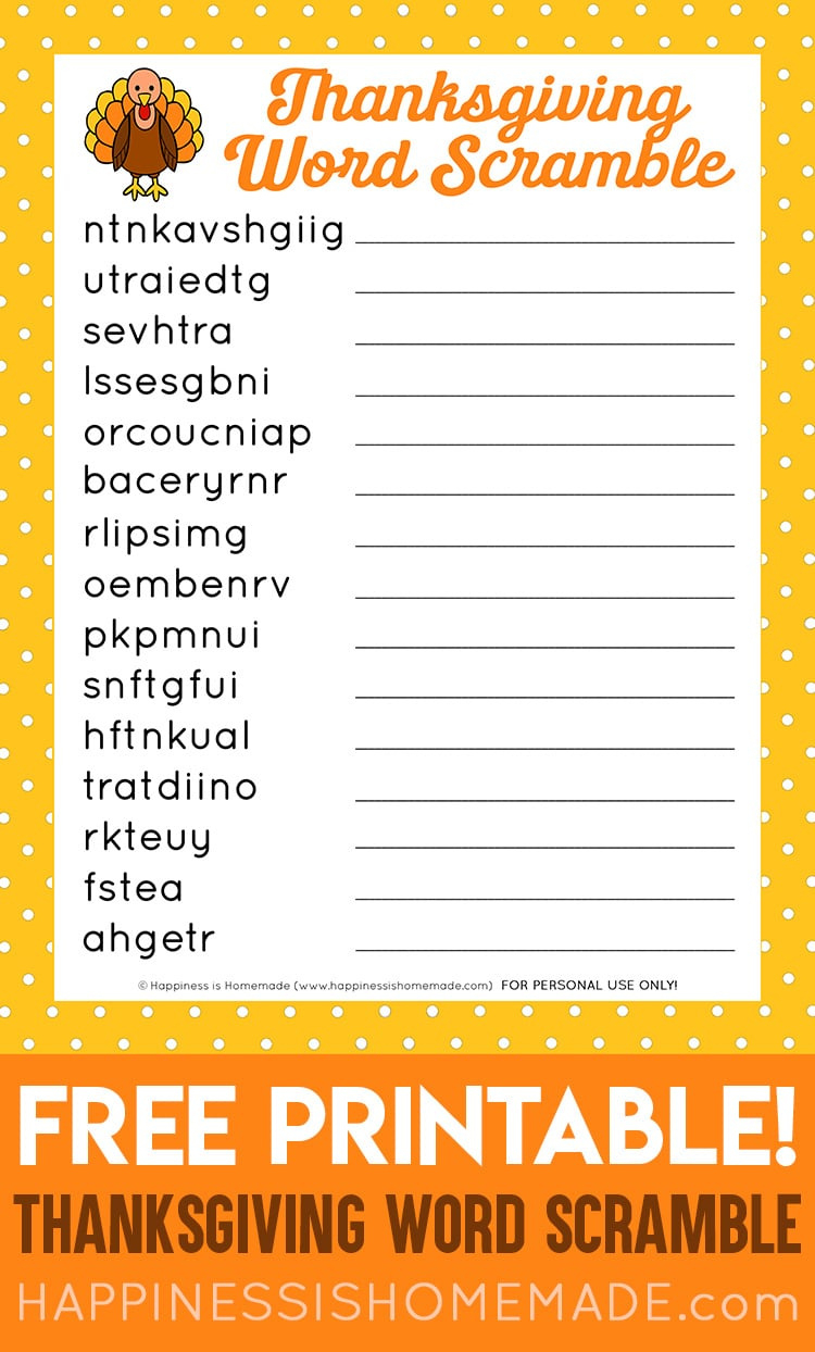 Thanksgiving Word Scramble Puzzle - Happiness Is Homemade throughout Thanksgiving Word Scramble Free Printable